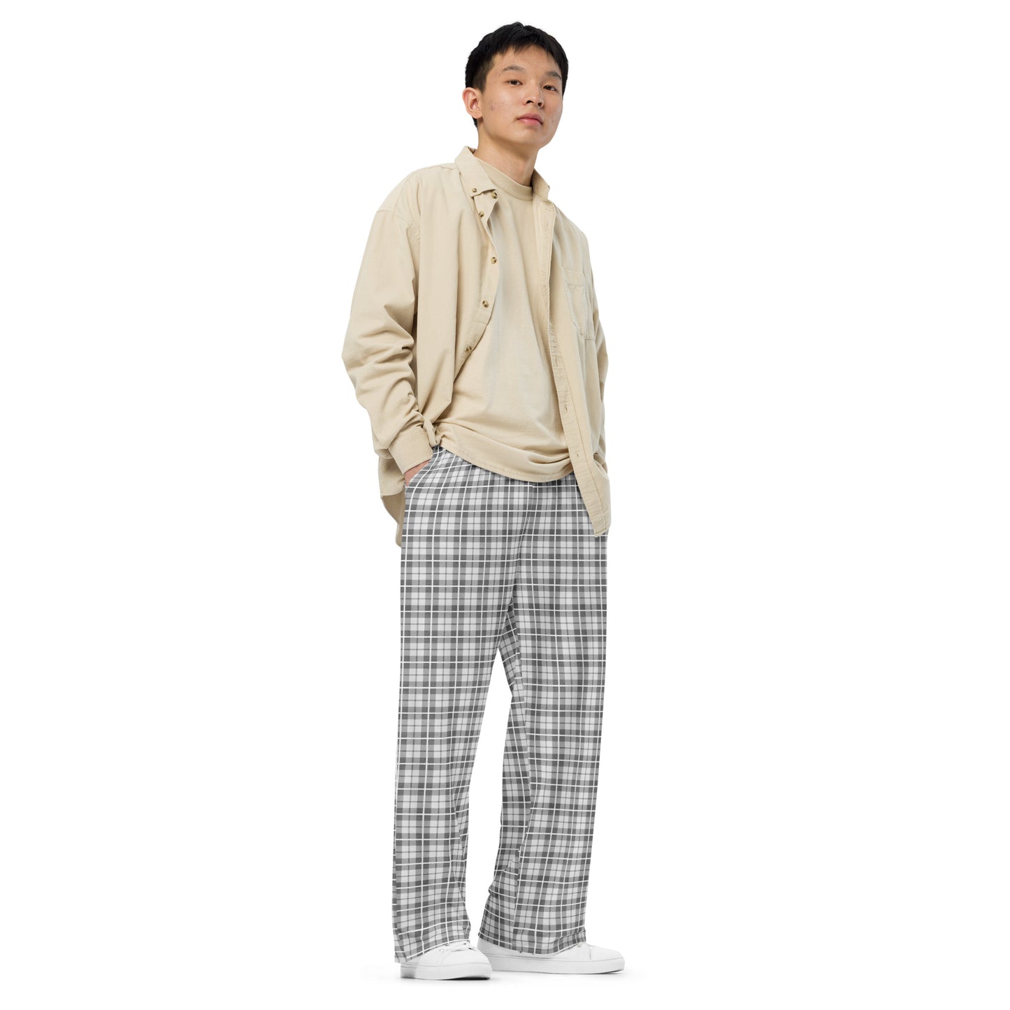 unisex wide-leg pants- Tartan Light grey