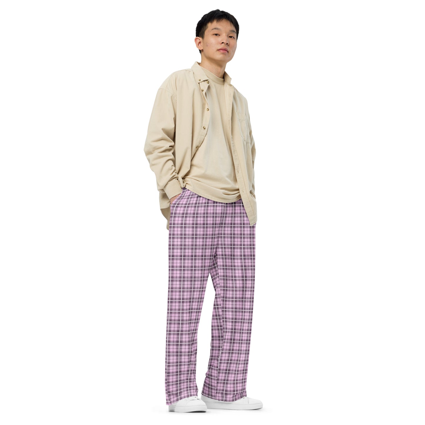 unisex wide-leg pants- Tartan Pink