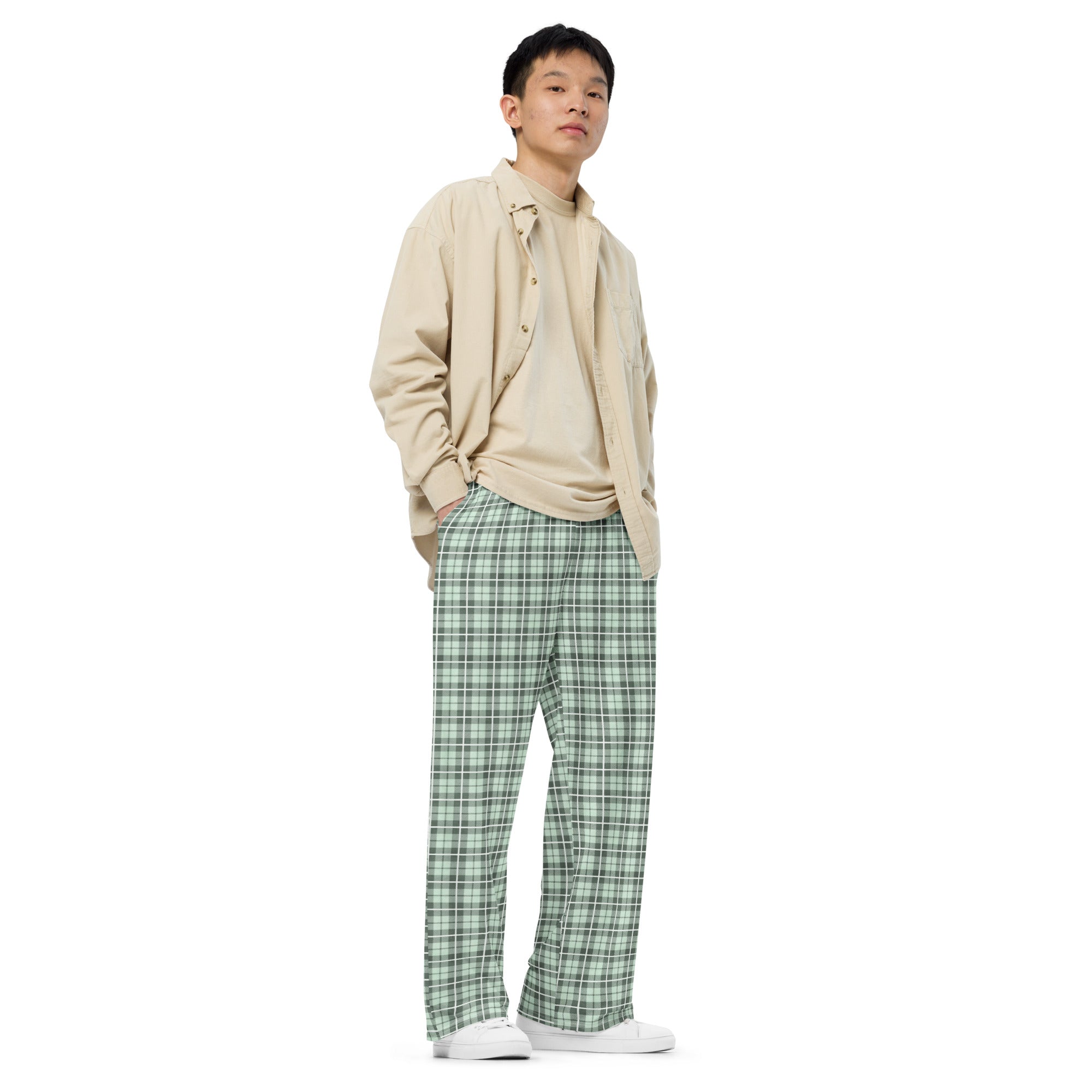 unisex wide-leg pants- Tartan Light green