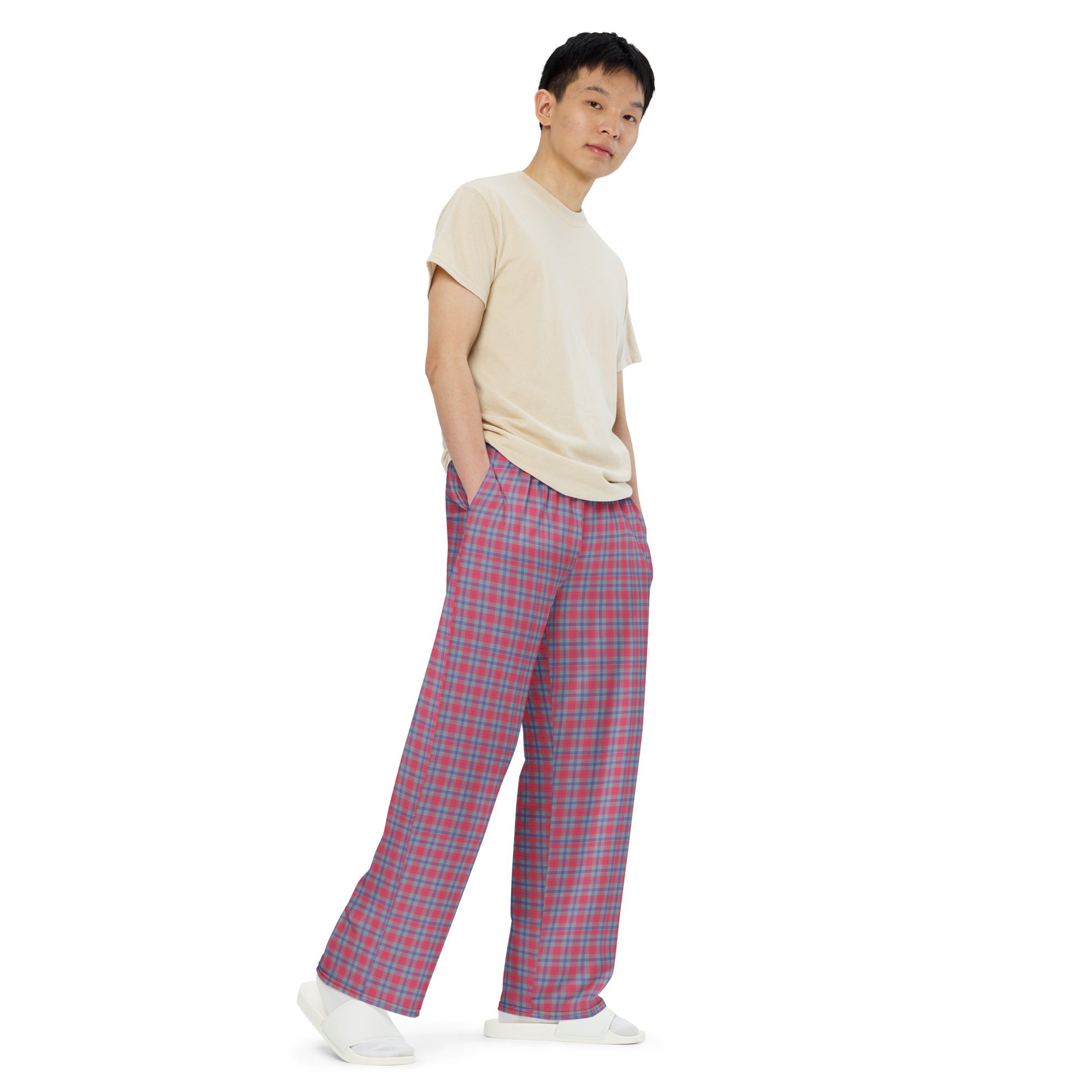 unisex wide-leg pants- Tartan Red