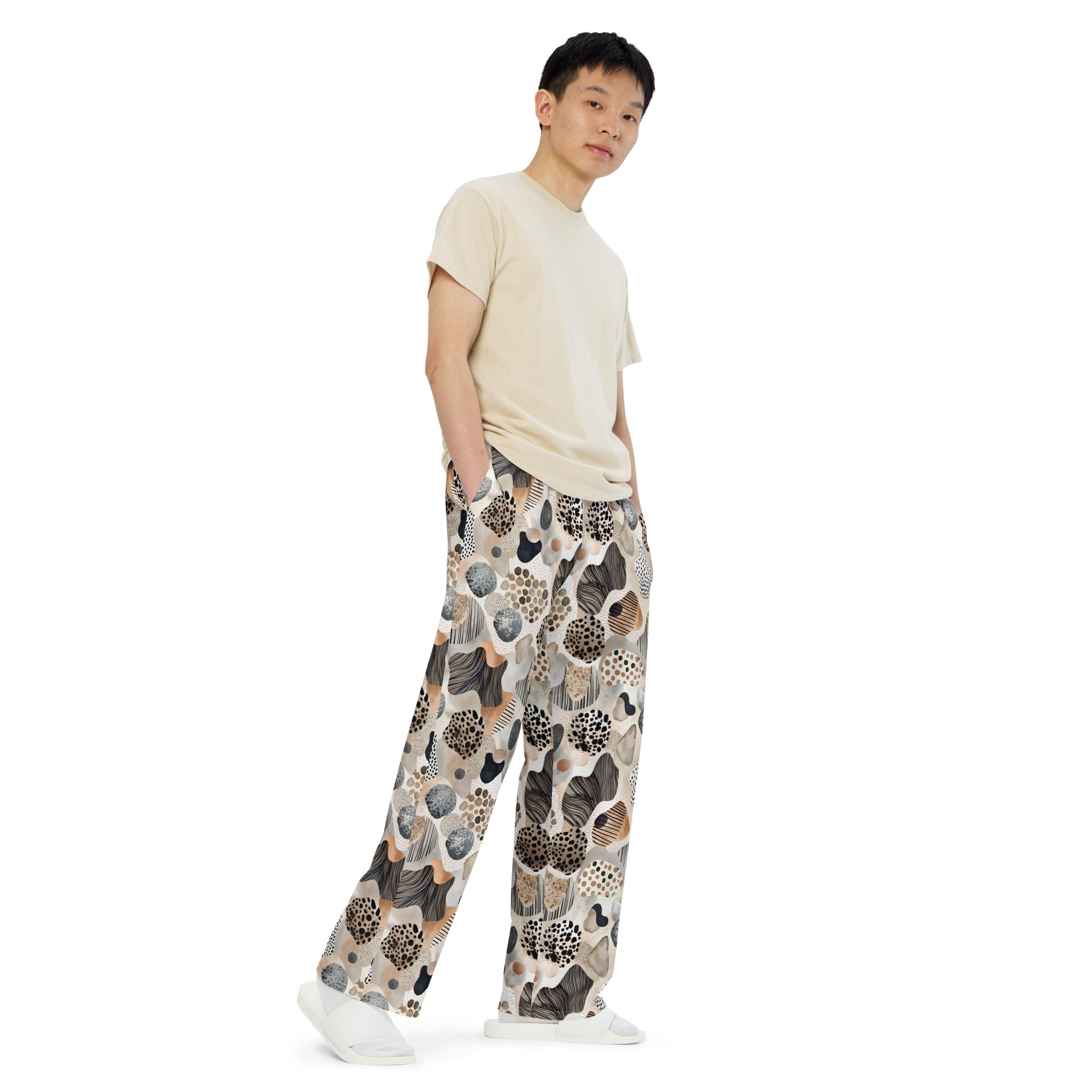 unisex wide-leg pants- Artsy Animal Print Design 08