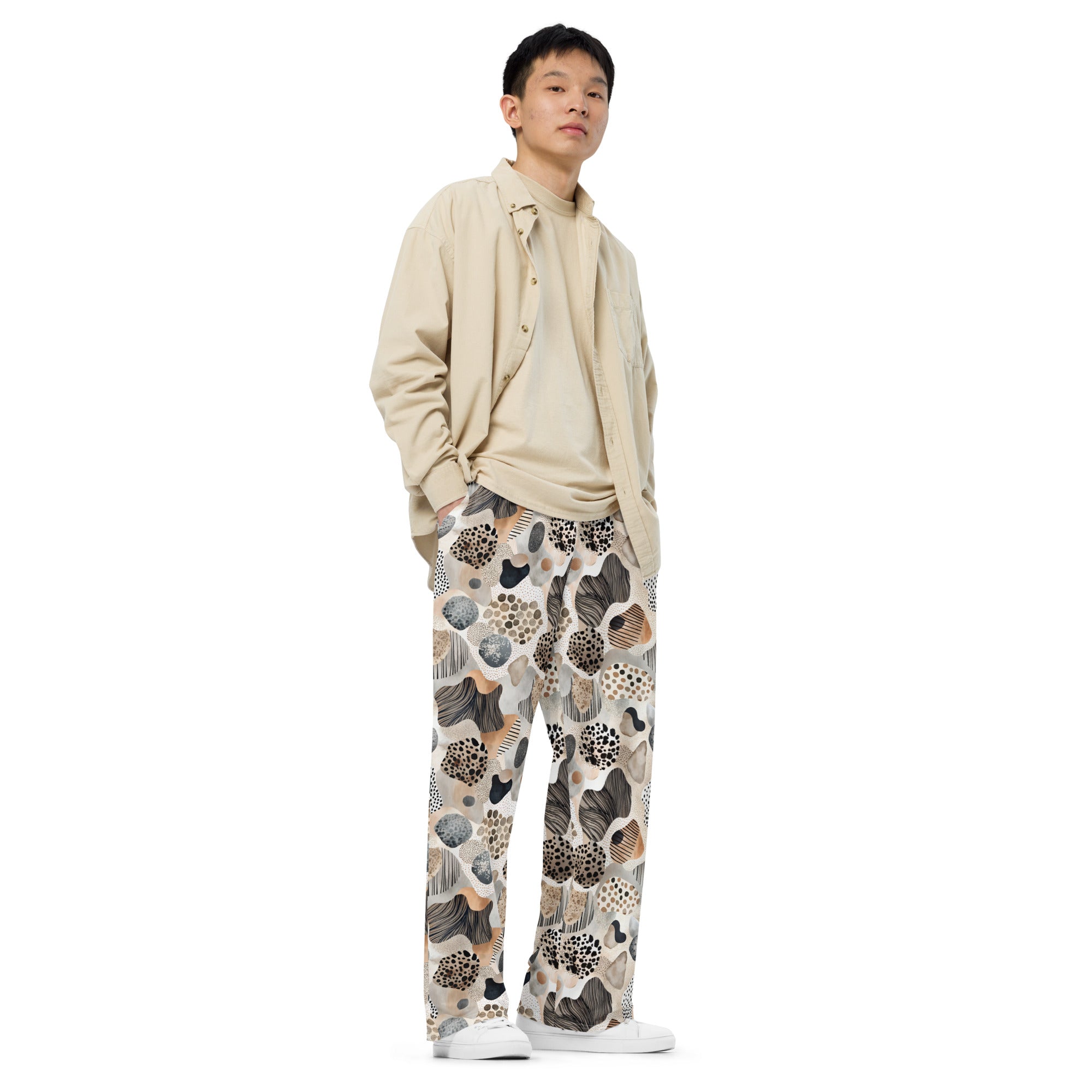 unisex wide-leg pants- Artsy Animal Print Design 08