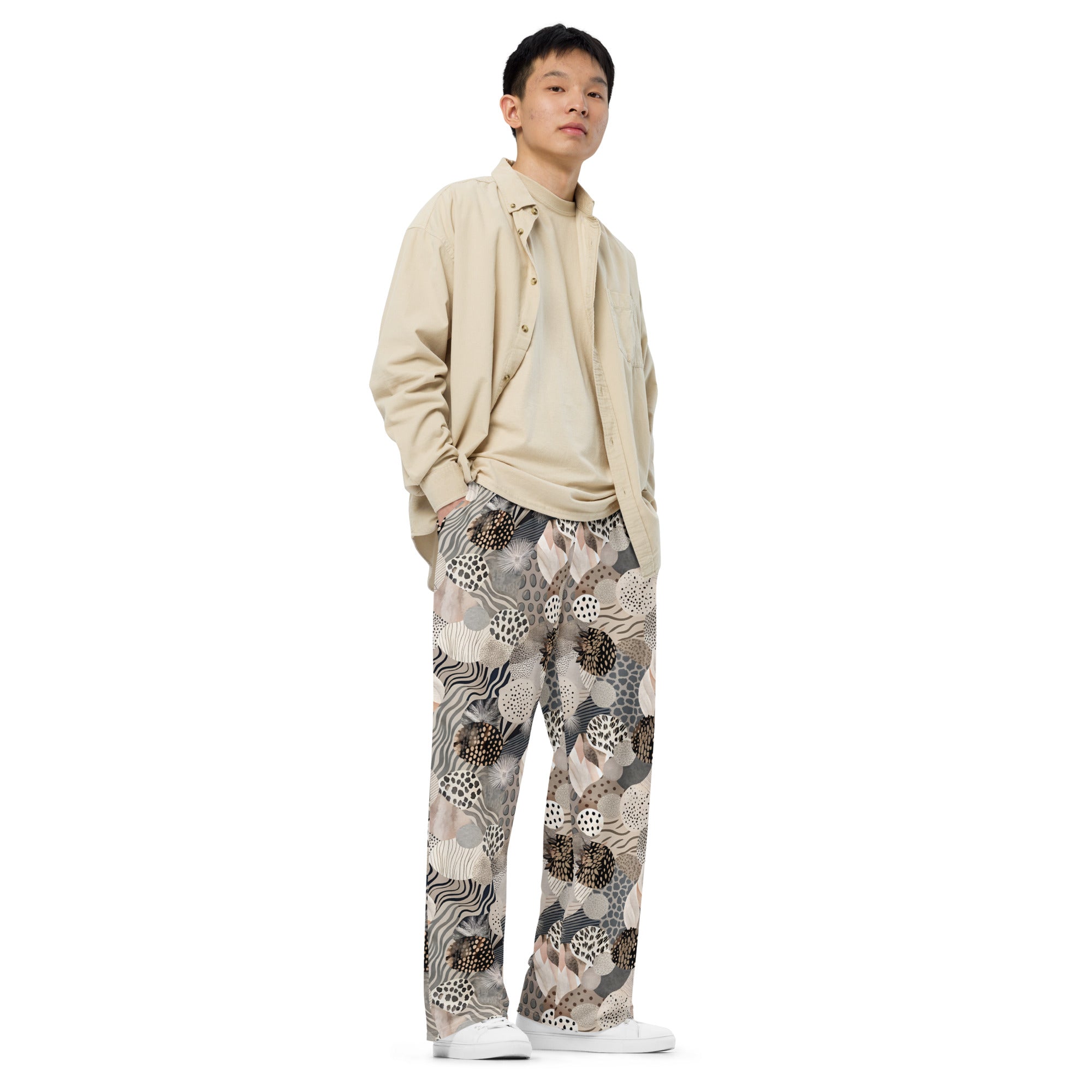 unisex wide-leg pants- Artsy Animal Print Design VII