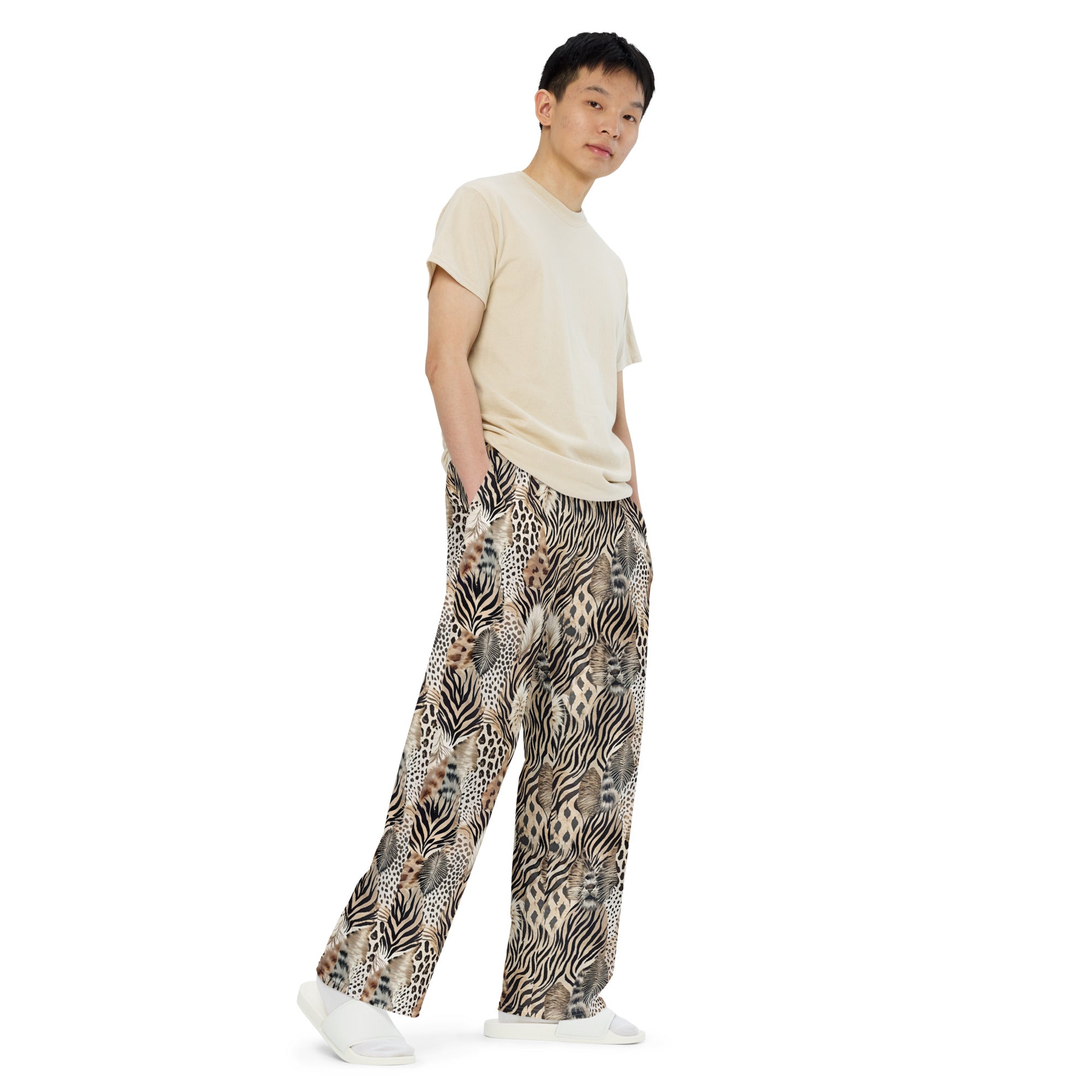 unisex wide-leg pants- Artsy Animal Print Design 05