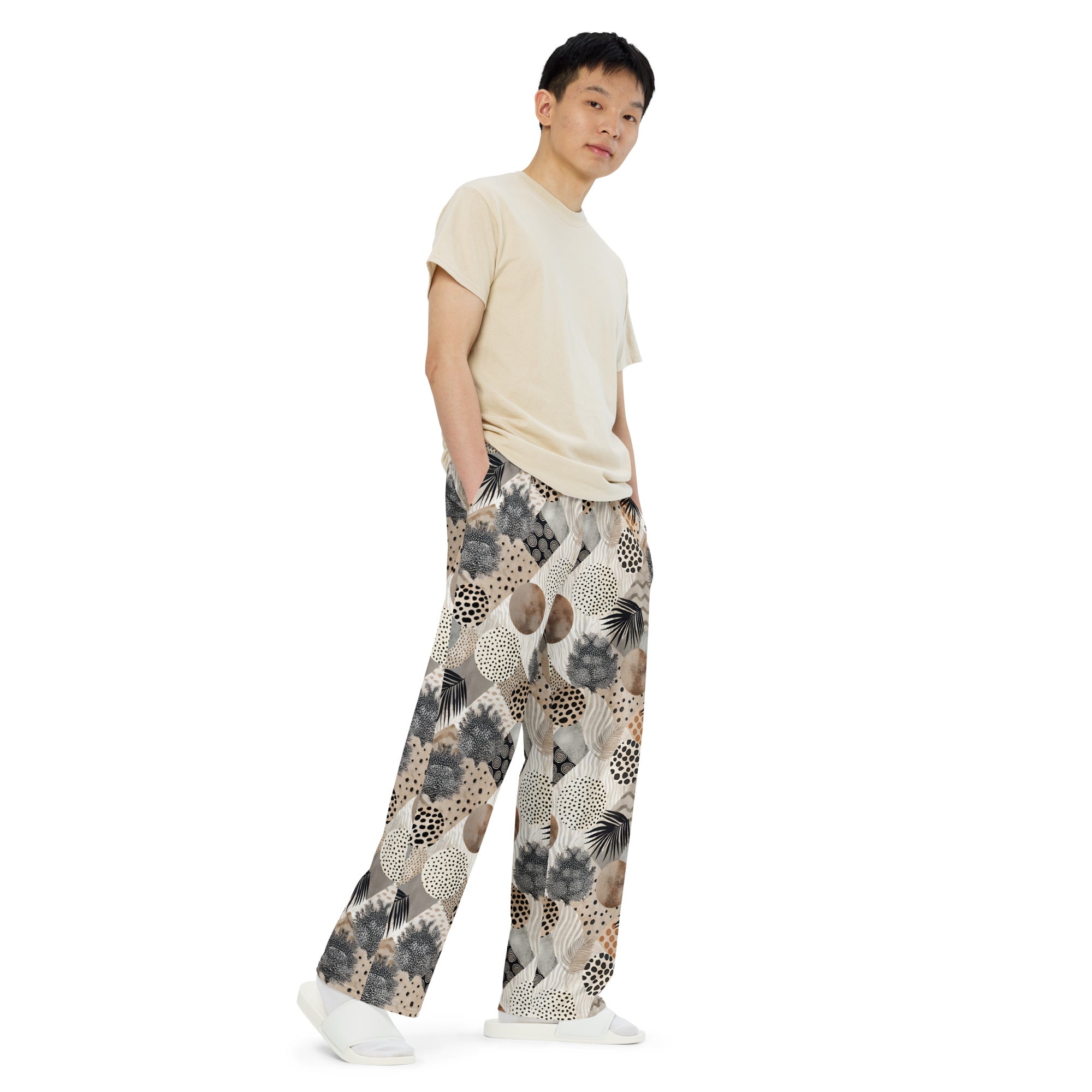 unisex wide-leg pants- Artsy Animal Print Design 04
