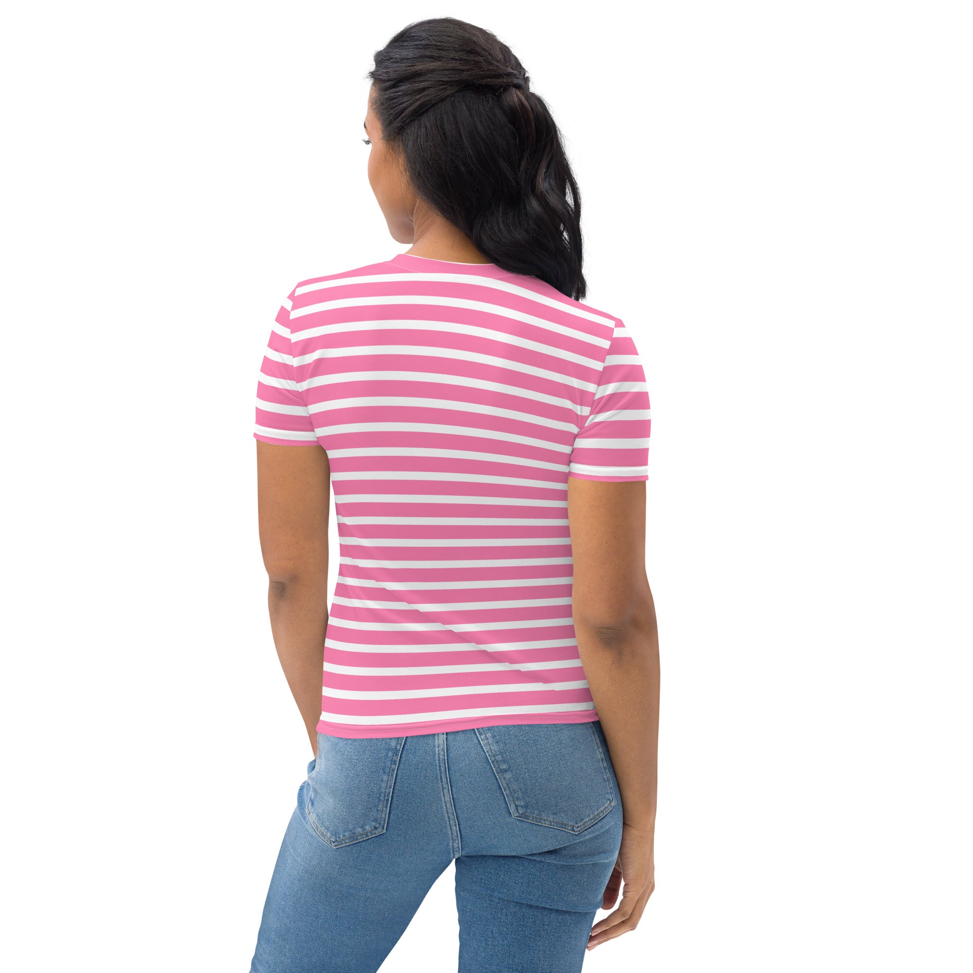 Women's T-shirt- White and Pink Striped