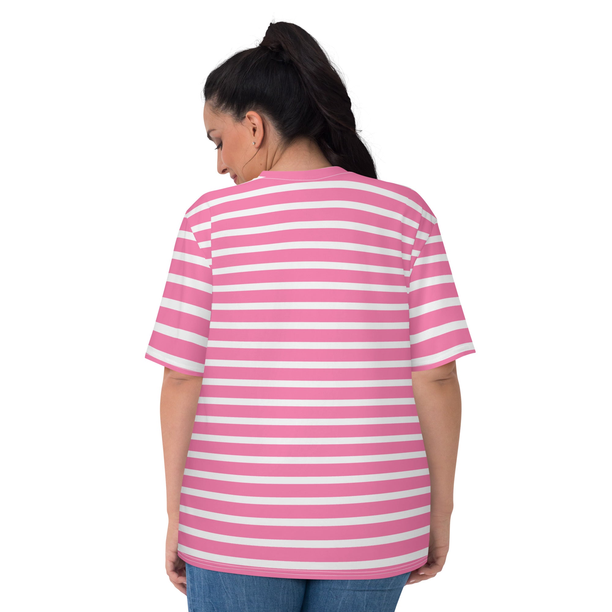 Women's T-shirt- White and Pink Striped