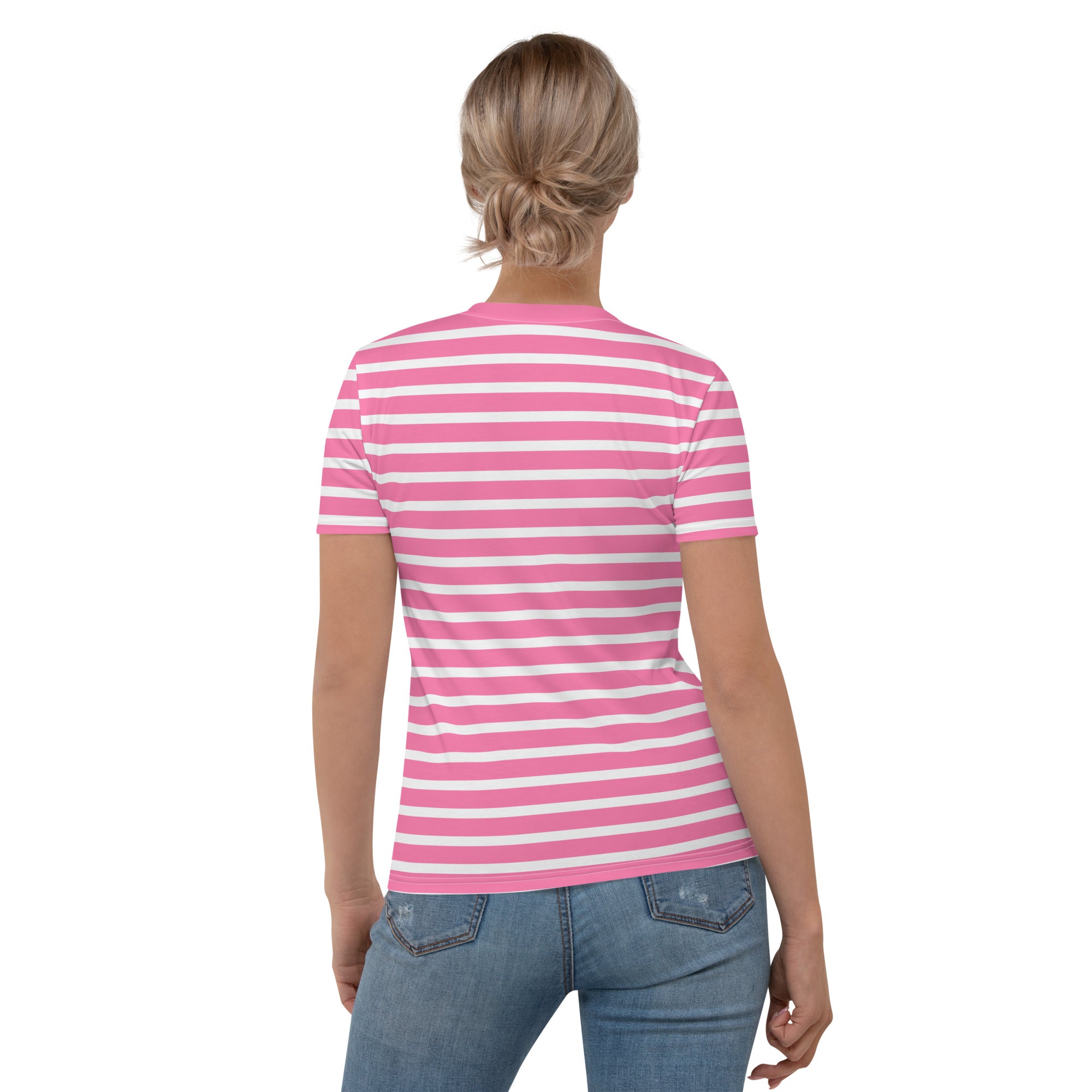 Women's T-shirt- White and Pink Striped