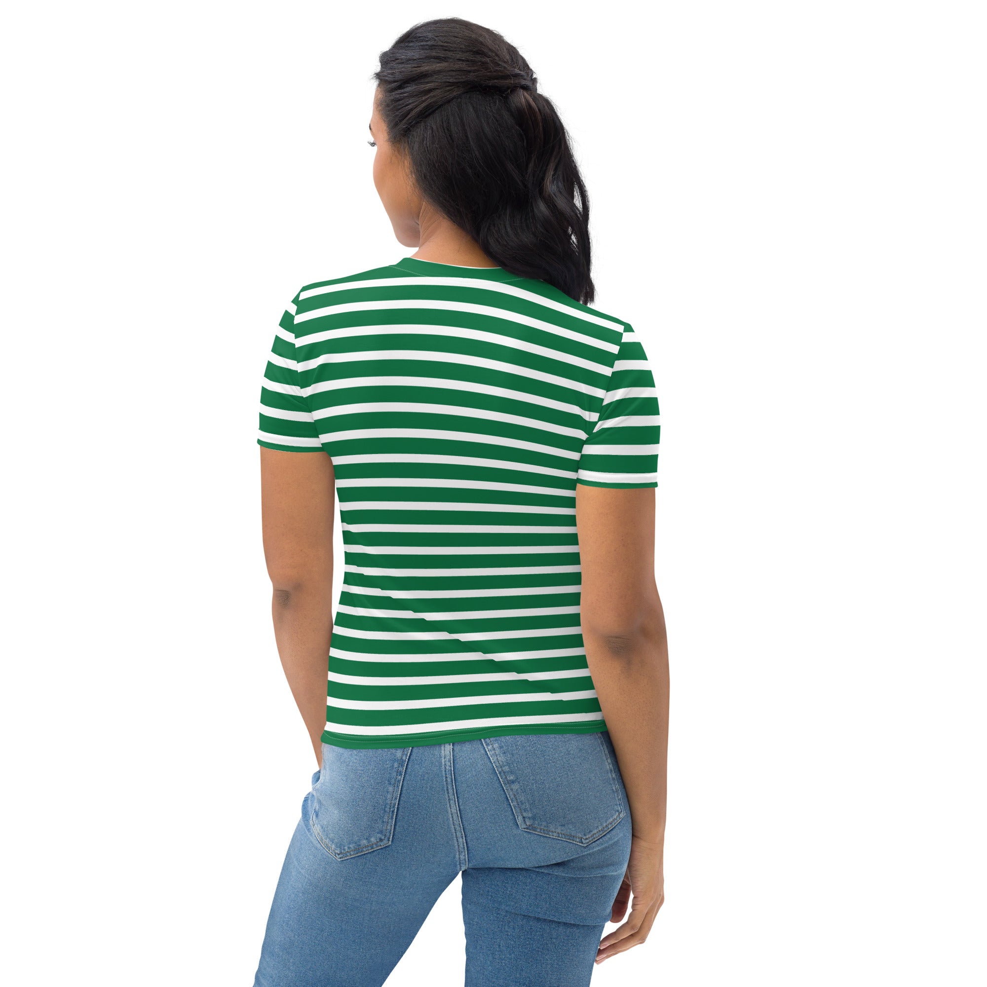 Women's T-shirt- White and Green Striped