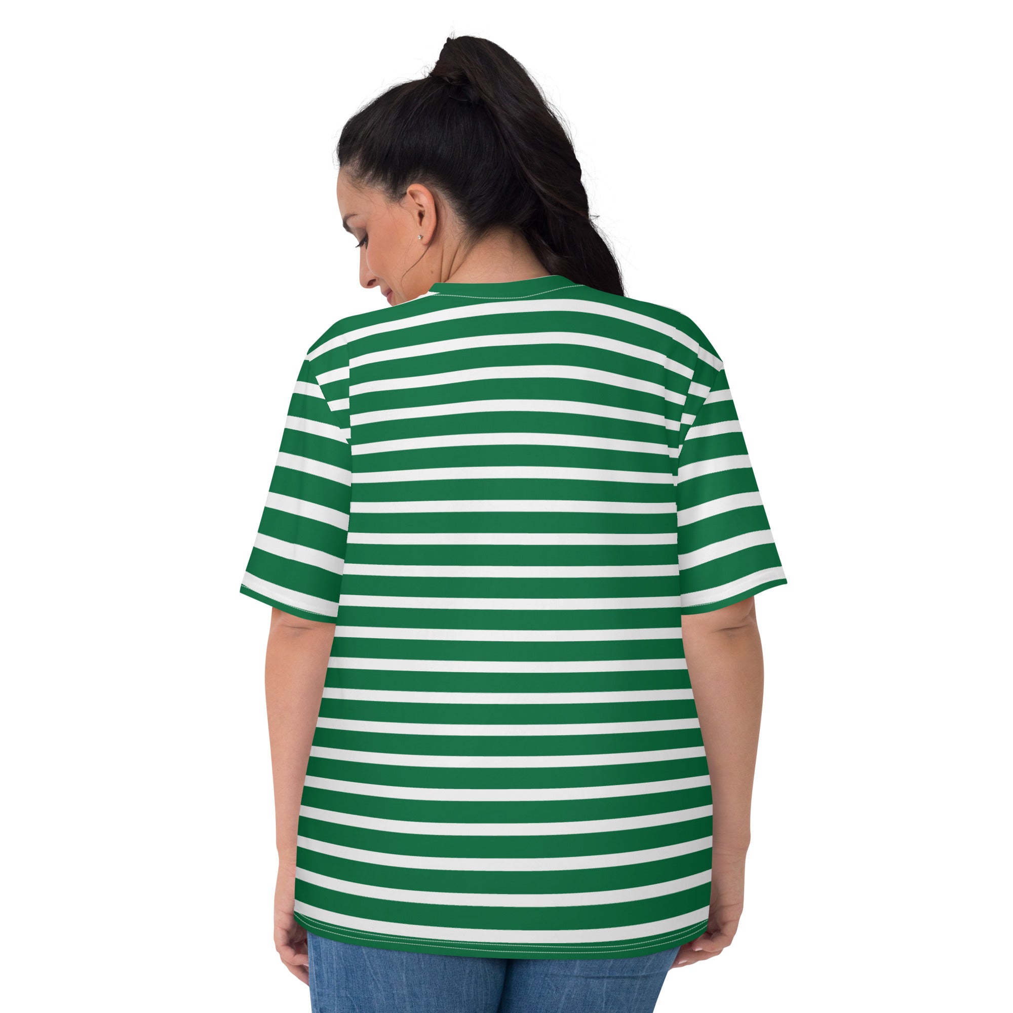 Women's T-shirt- White and Green Striped