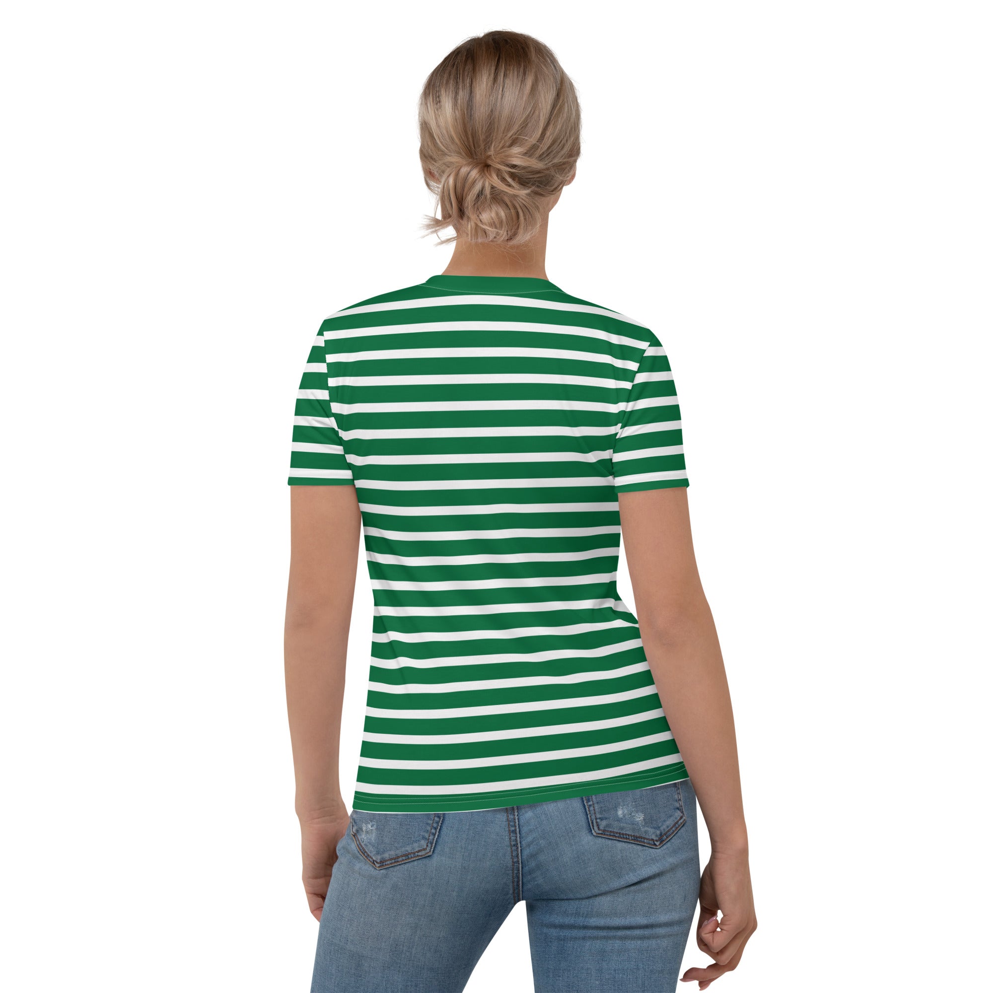 Women's T-shirt- White and Green Striped