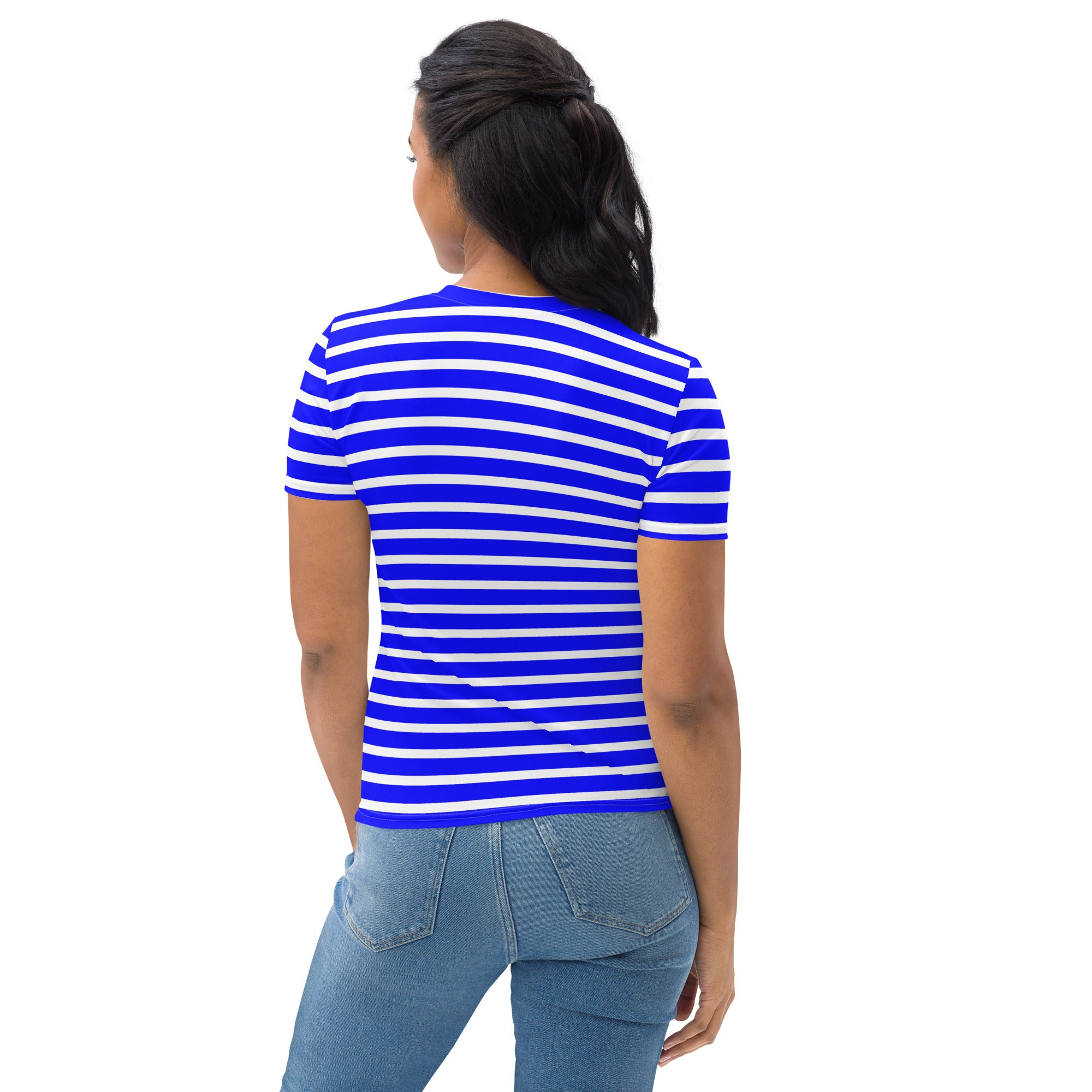 Women's T-shirt- White and Blue Striped