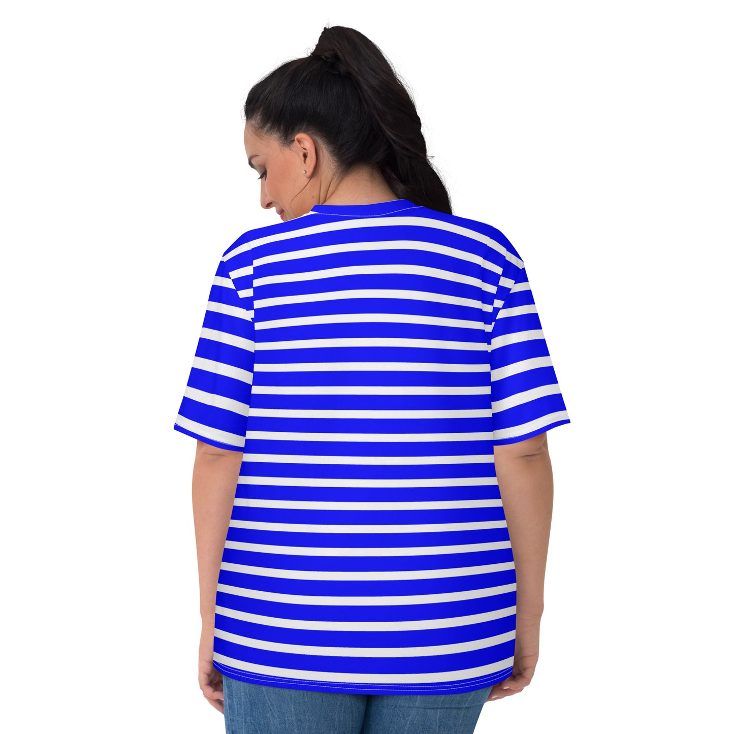 Women's T-shirt- White and Blue Striped