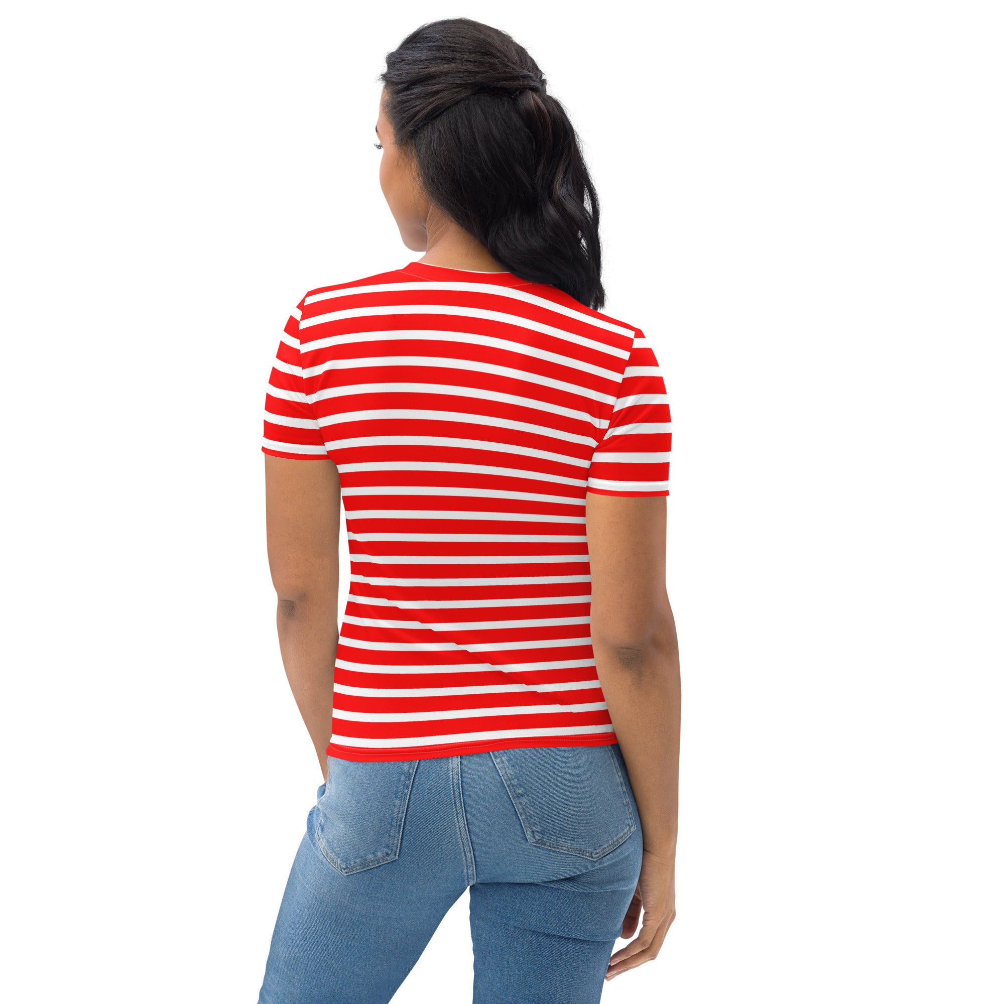 Women's T-shirt- White and Red Striped