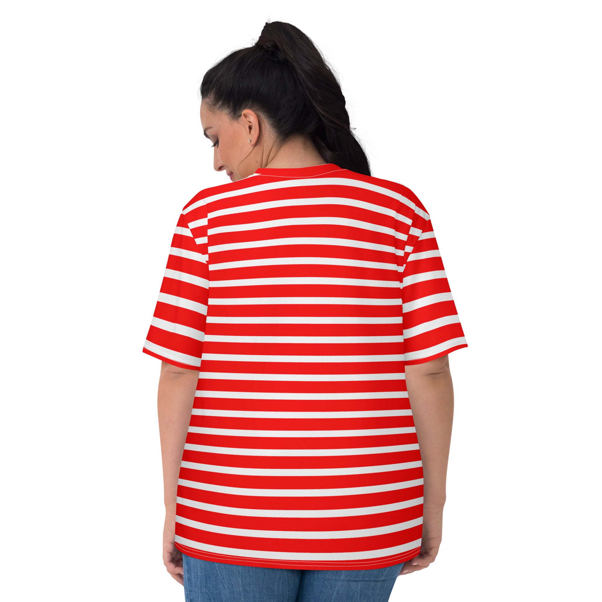 Women's T-shirt- White and Red Striped