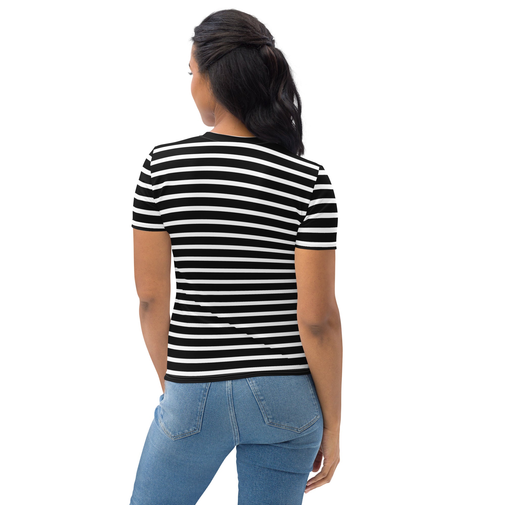 Women's T-shirt- White and Black Striped