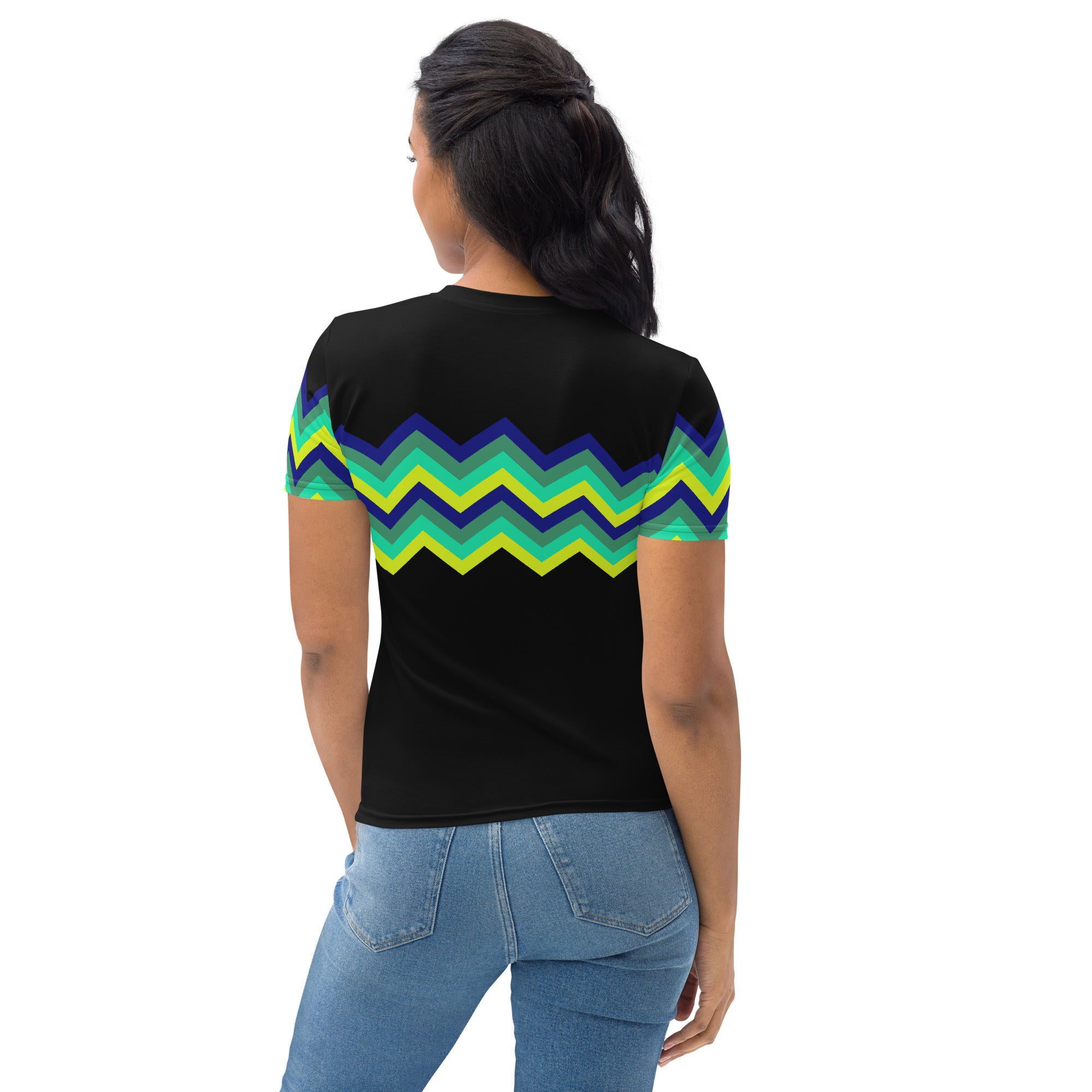 Women's T-shirt-Multicolor Zigzag IV-Black