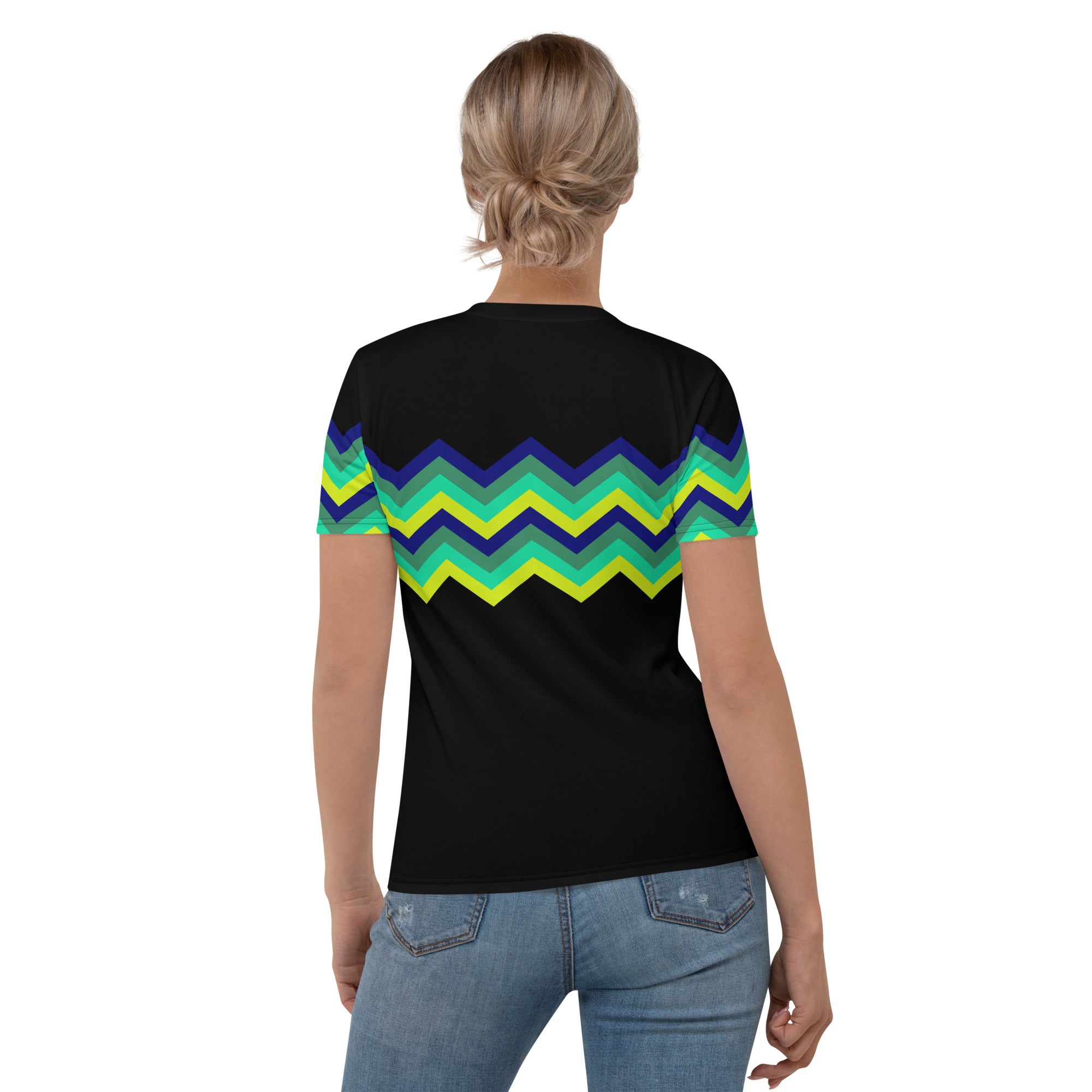 Women's T-shirt-Multicolor Zigzag IV-Black