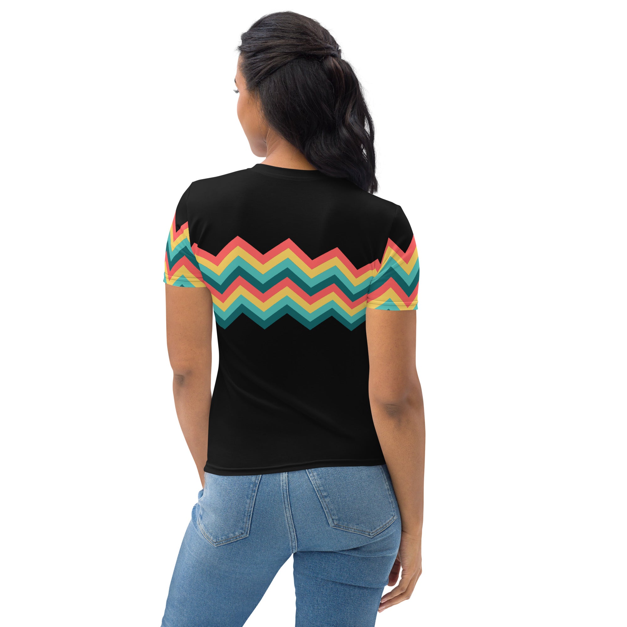 Women's T-shirt-Multicolor Zigzag III-Black