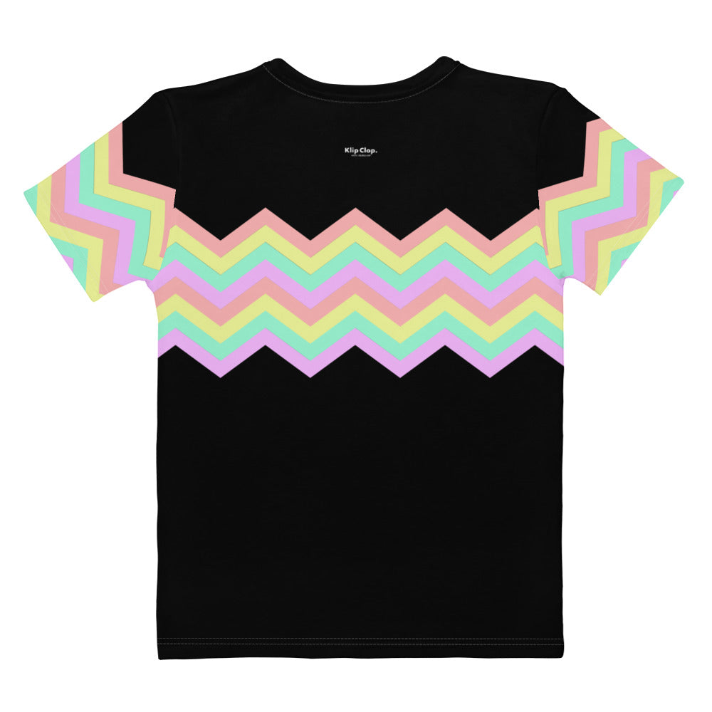 Women's T-shirt-Multicolor Zigzag I-Black