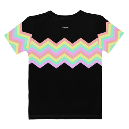 Women's T-shirt-Multicolor Zigzag I-Black