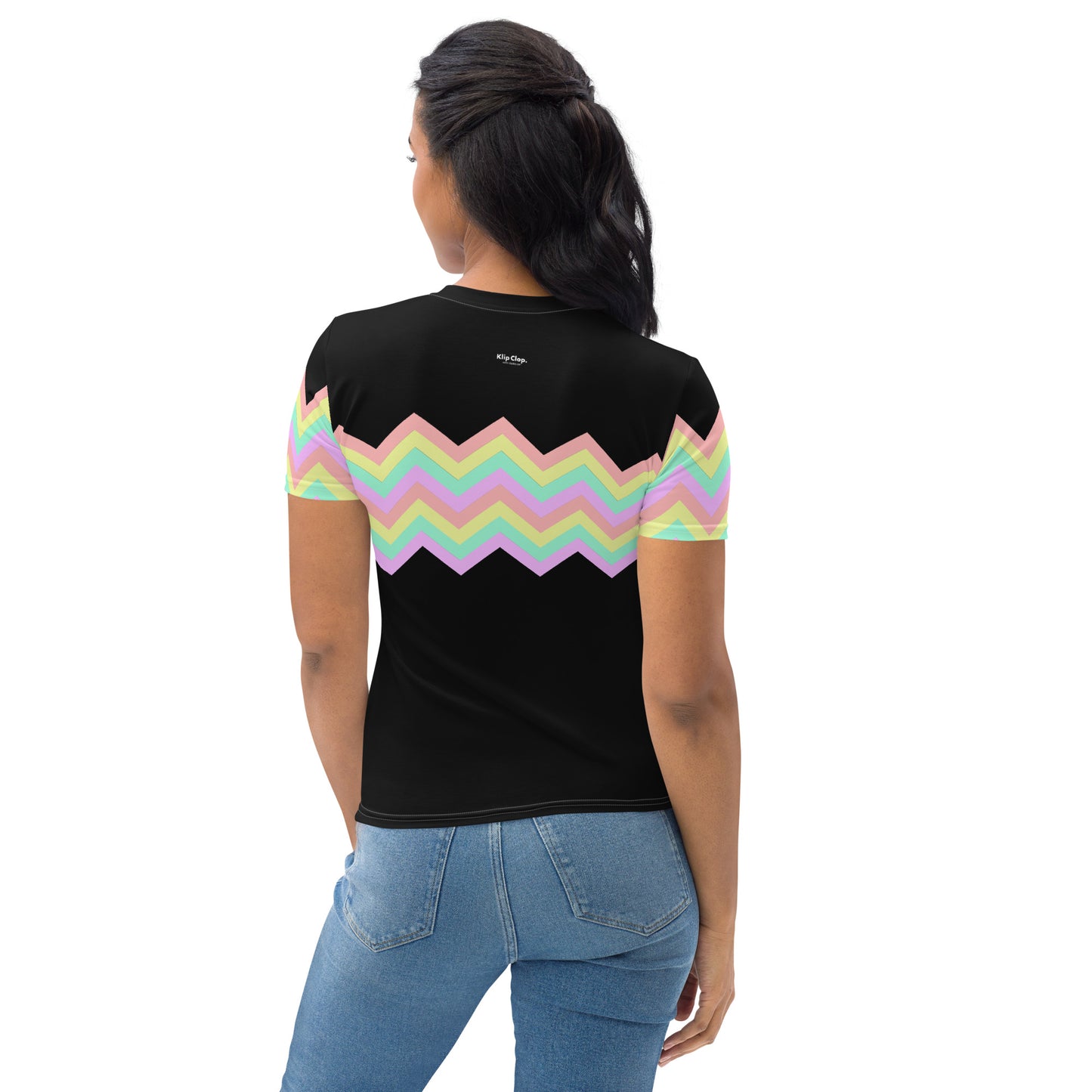 Women's T-shirt-Multicolor Zigzag I-Black
