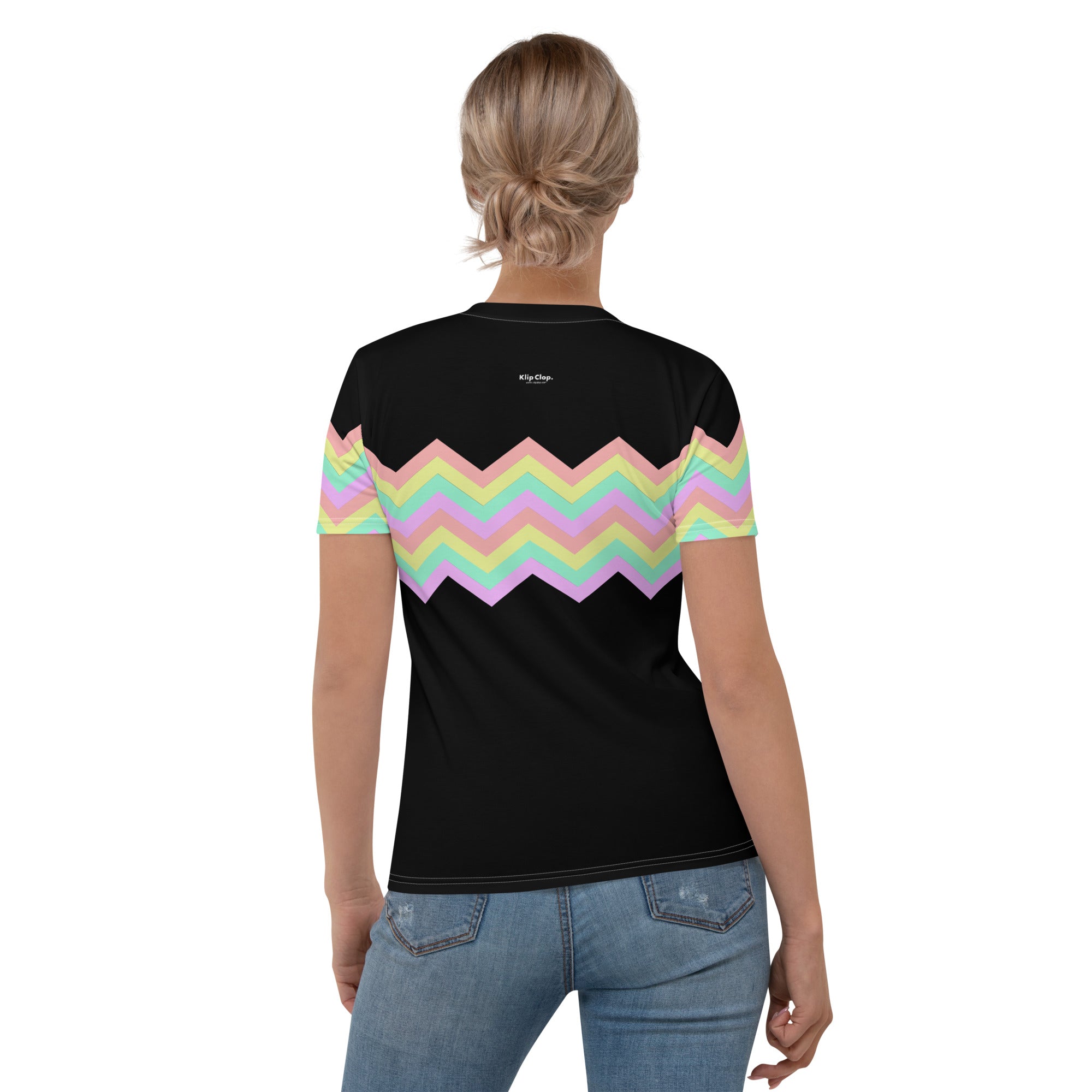 Women's T-shirt-Multicolor Zigzag I-Black