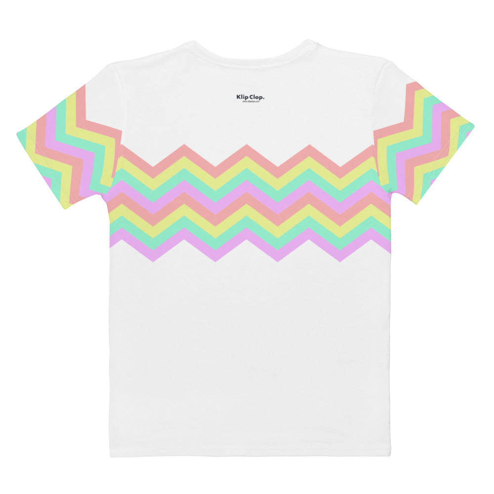 Women's T-shirt-Multicolor Zigzag I-White