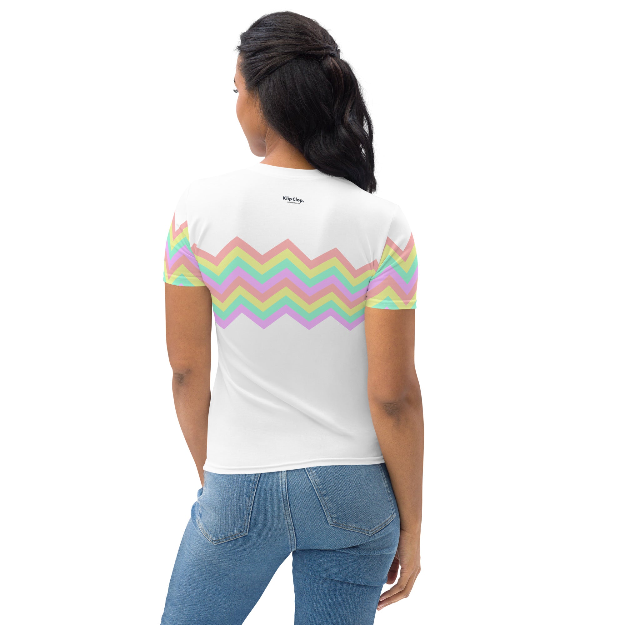 Women's T-shirt-Multicolor Zigzag I-White