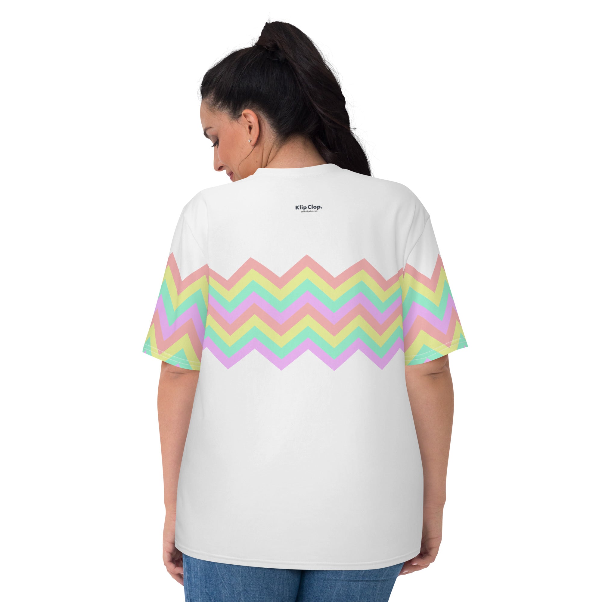 Women's T-shirt-Multicolor Zigzag I-White