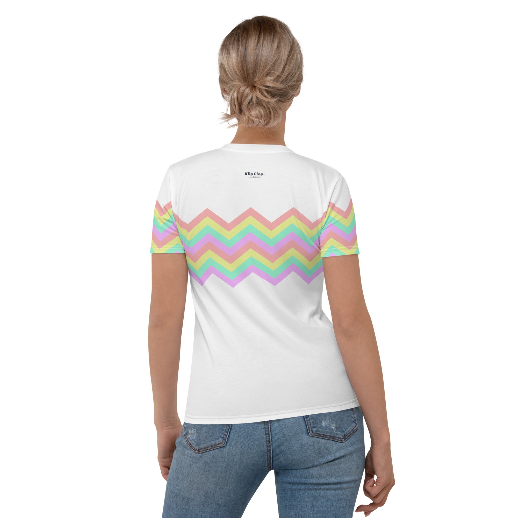 Women's T-shirt-Multicolor Zigzag I-White