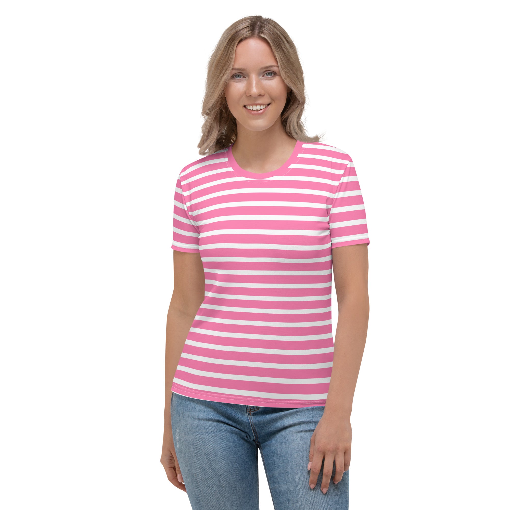 Women's T-shirt- White and Pink Striped