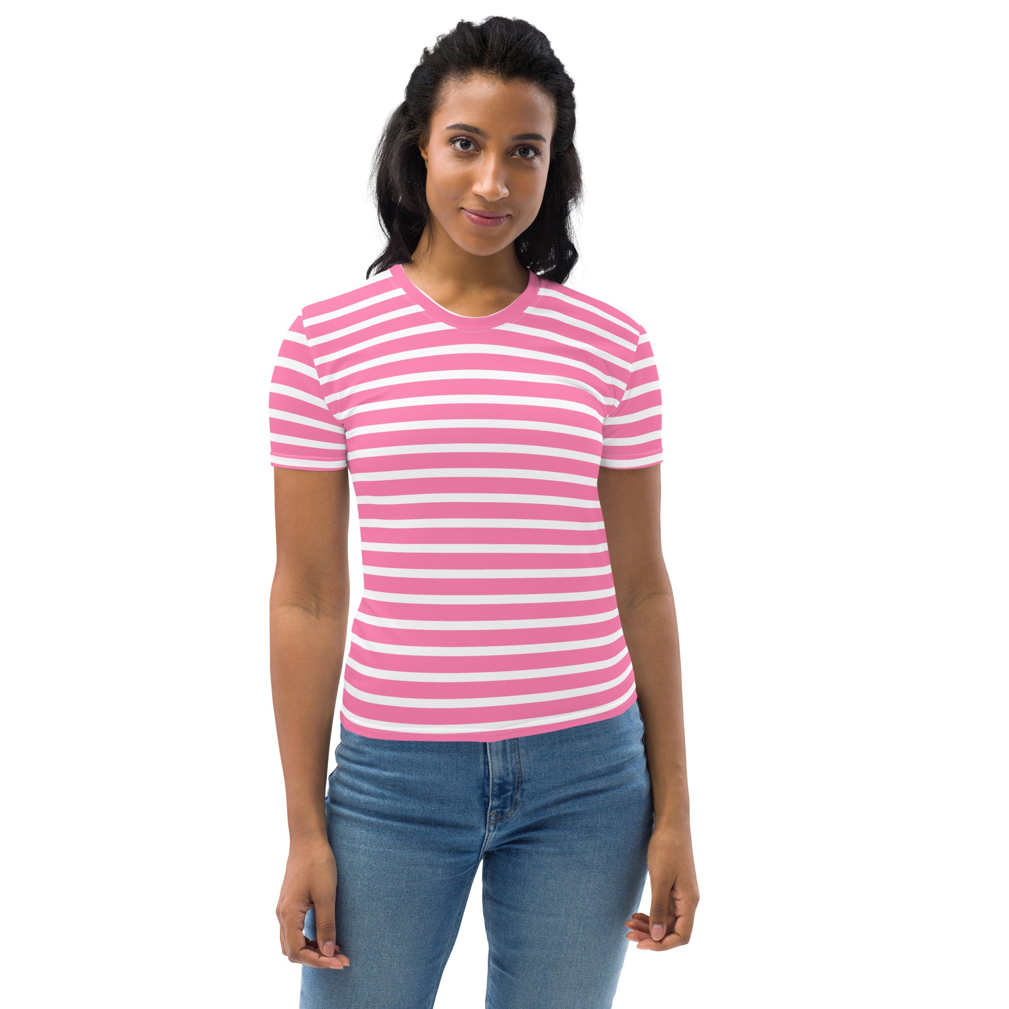 Women's T-shirt- White and Pink Striped