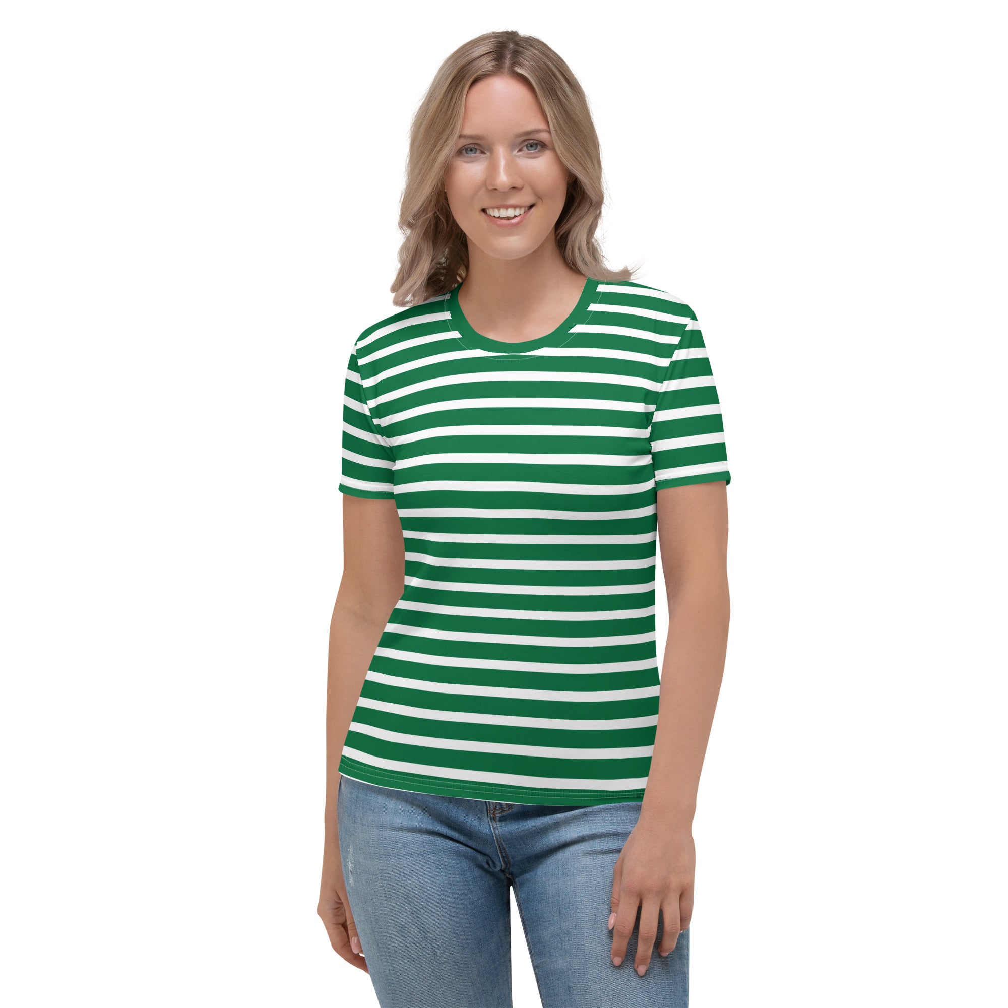 Women's T-shirt- White and Green Striped