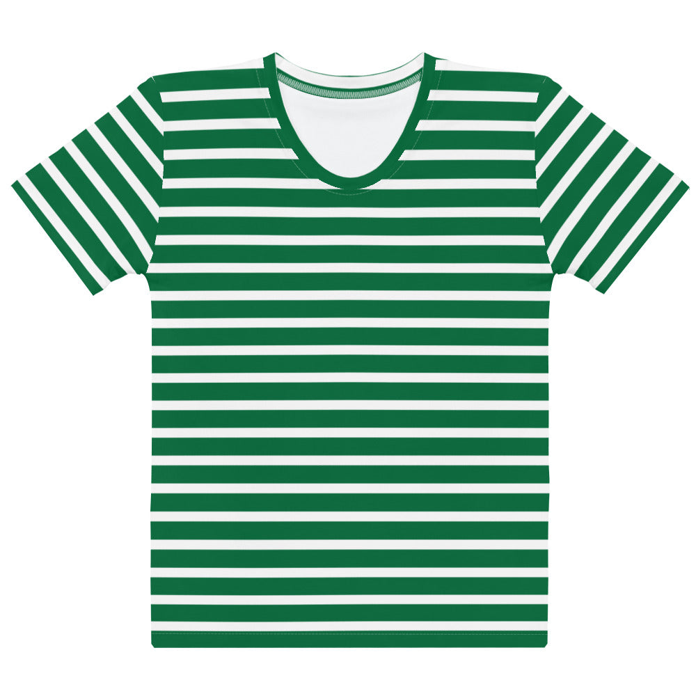 Women's T-shirt- White and Green Striped