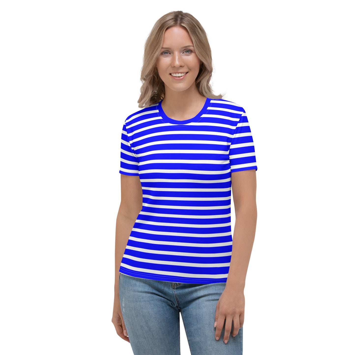Women's T-shirt- White and Blue Striped