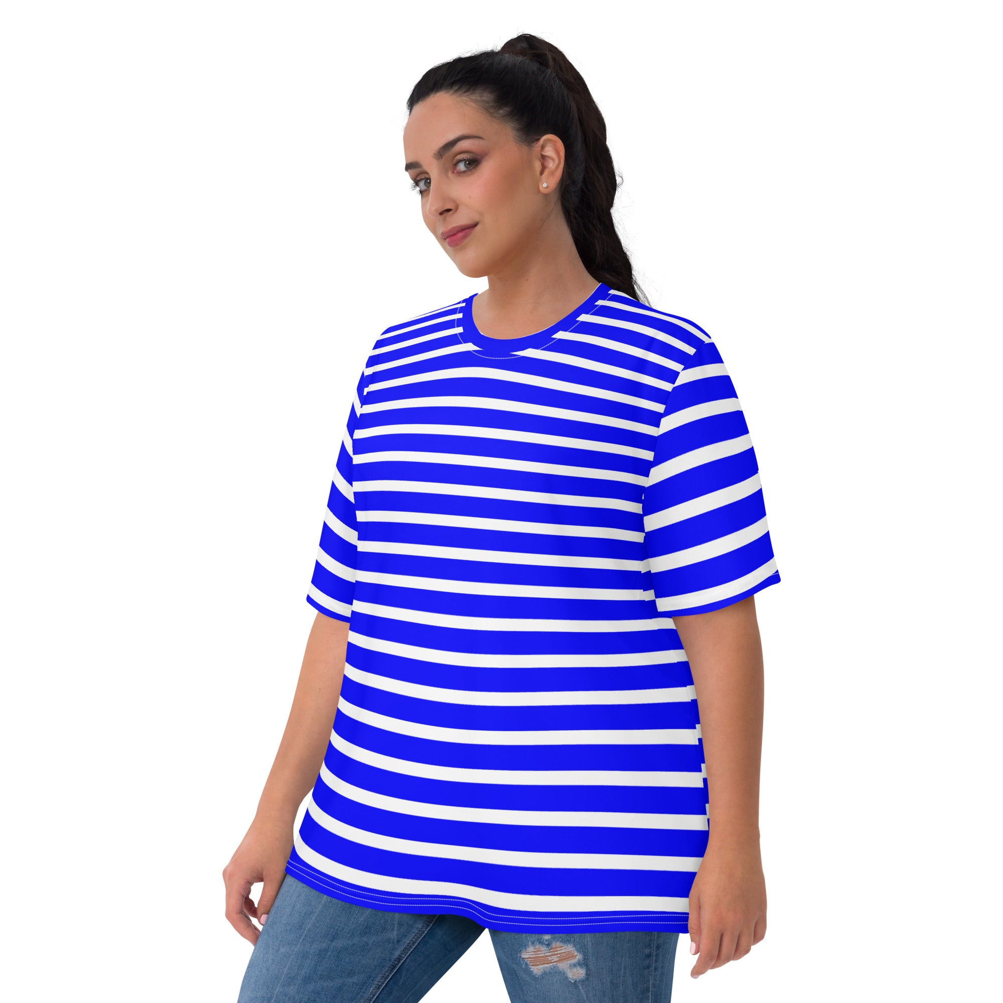 Women's T-shirt- White and Blue Striped