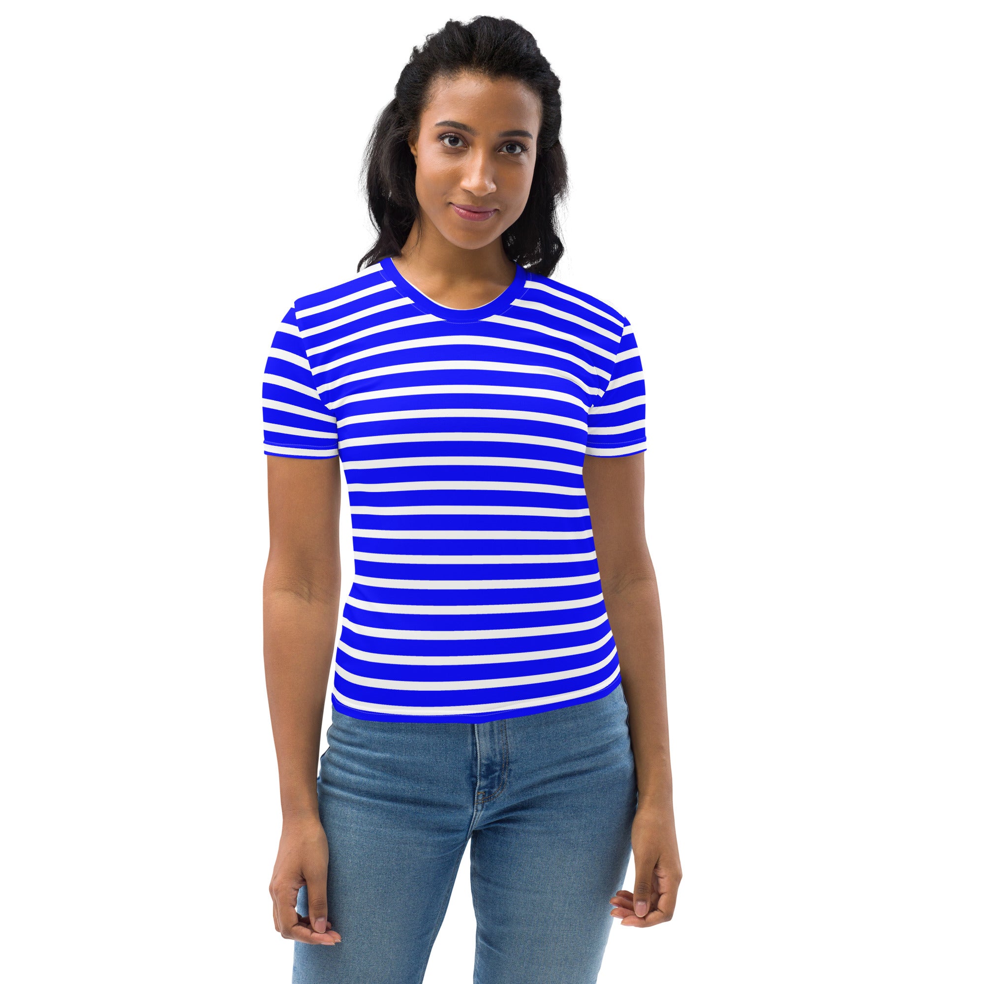 Women's T-shirt- White and Blue Striped