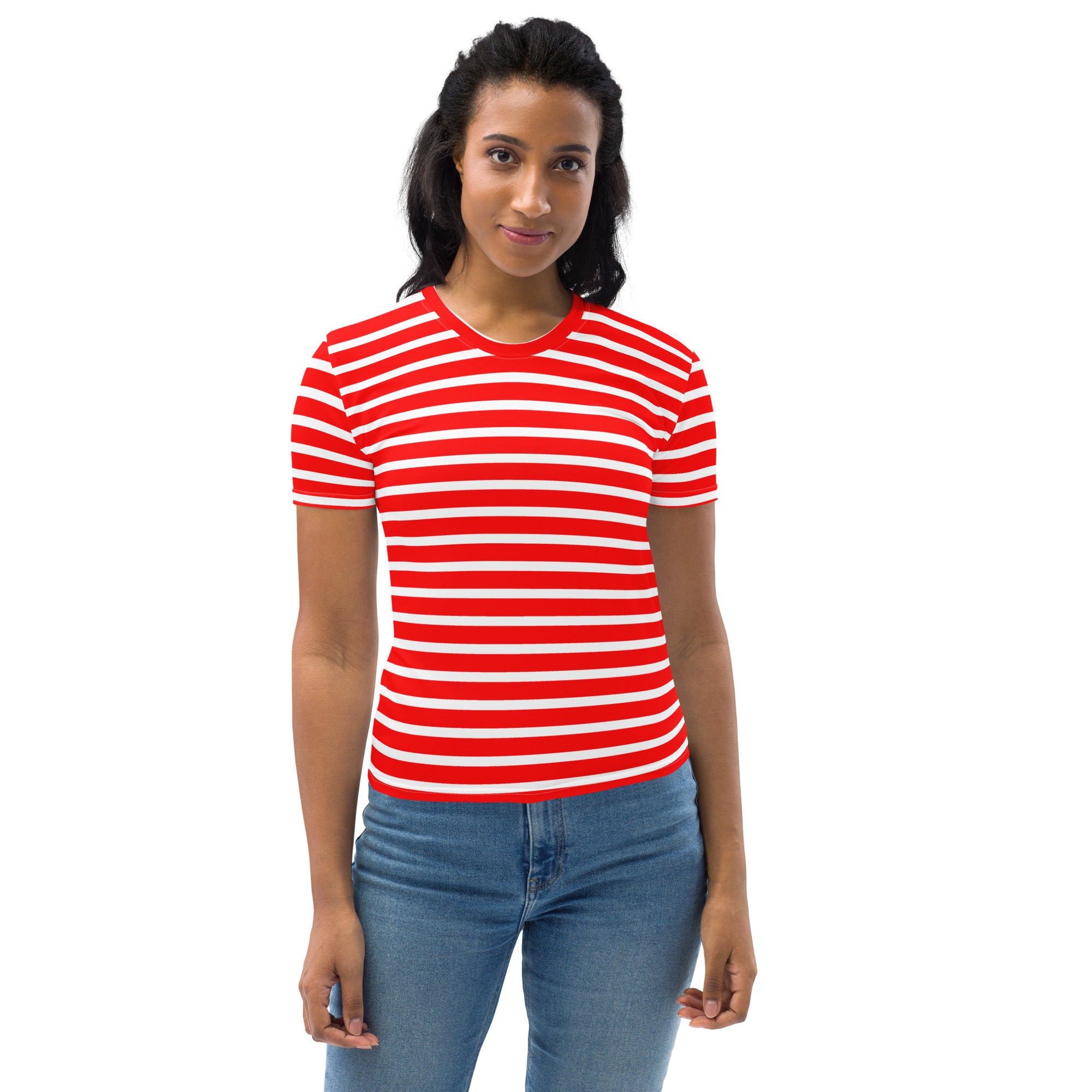 Women's T-shirt- White and Red Striped