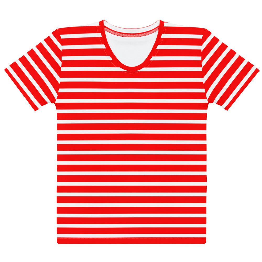Women's T-shirt- White and Red Striped