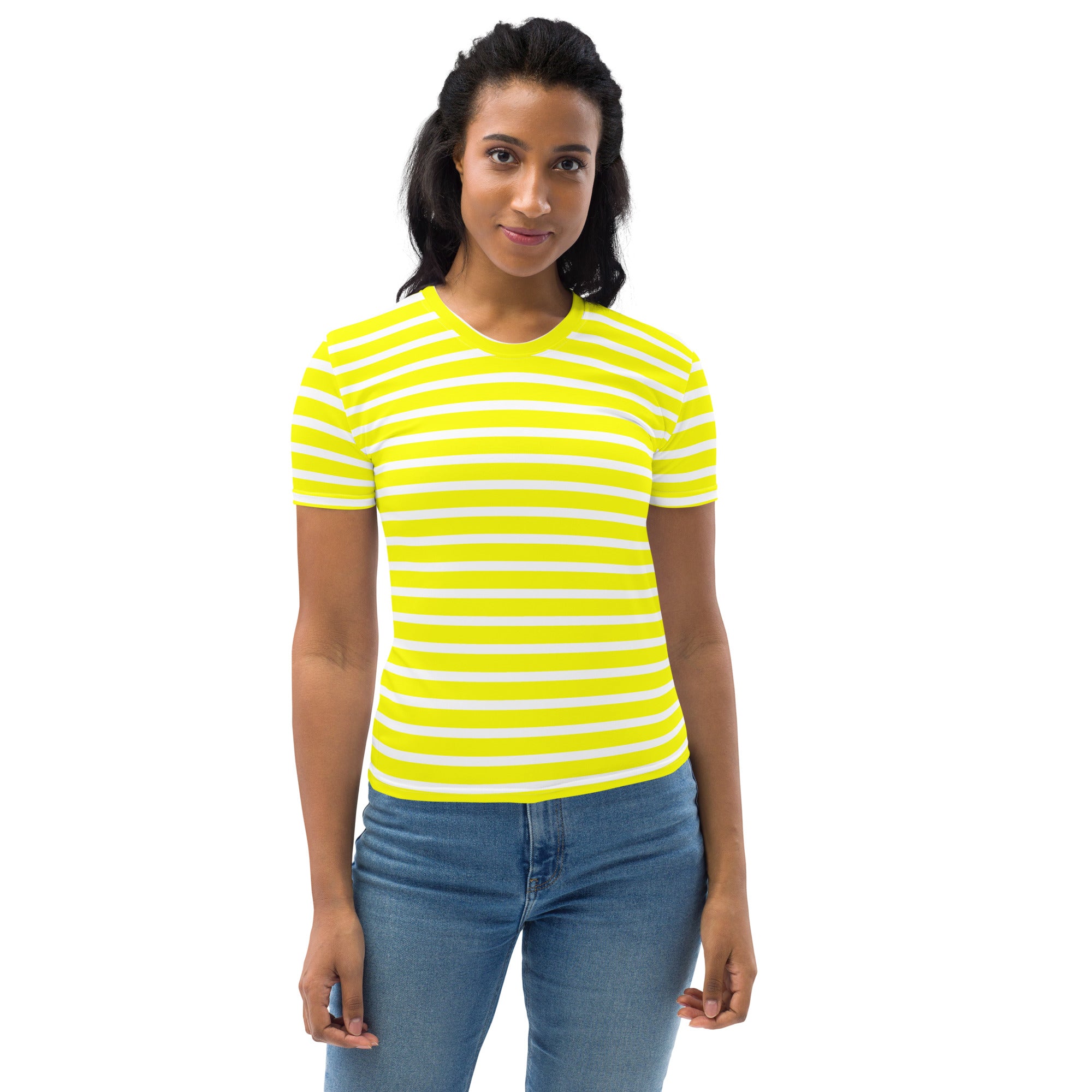 Women's T-shirt- White and Yellow Striped