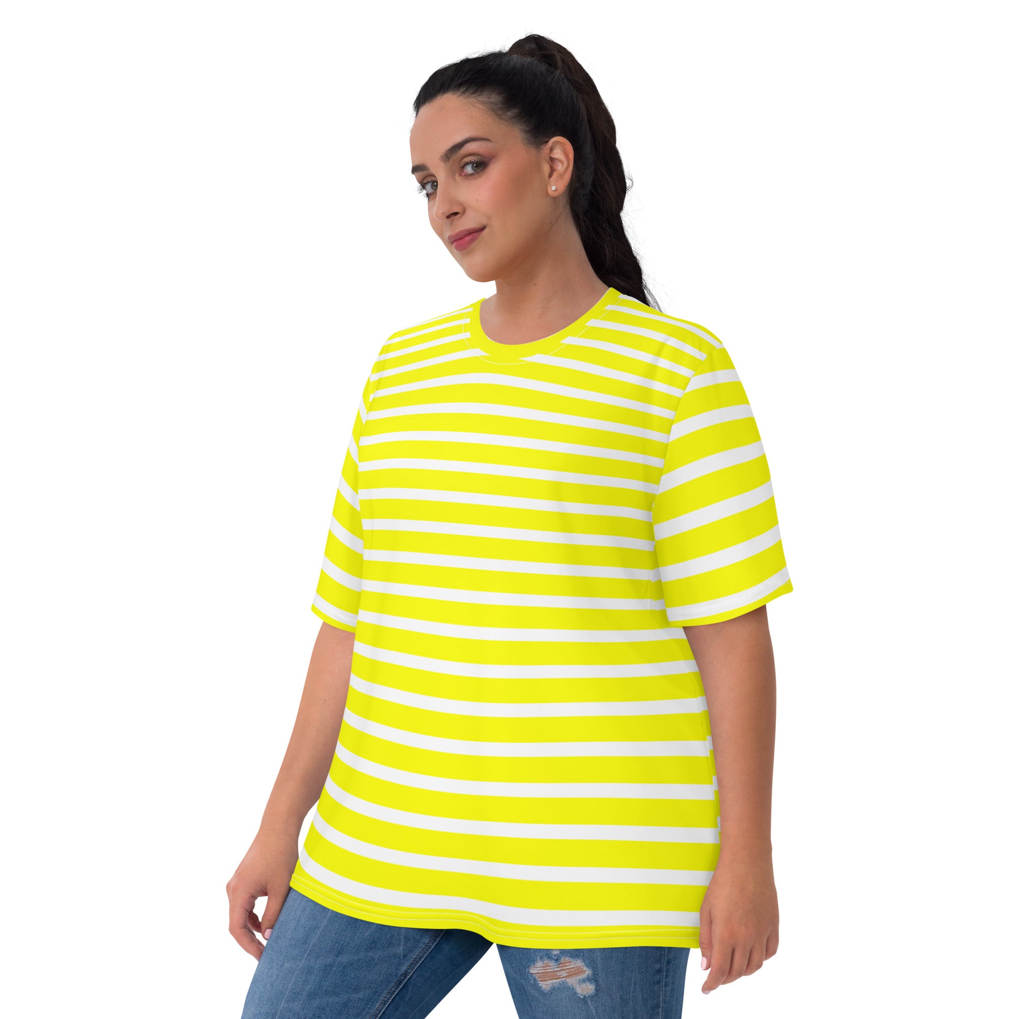 Women's T-shirt- White and Yellow Striped