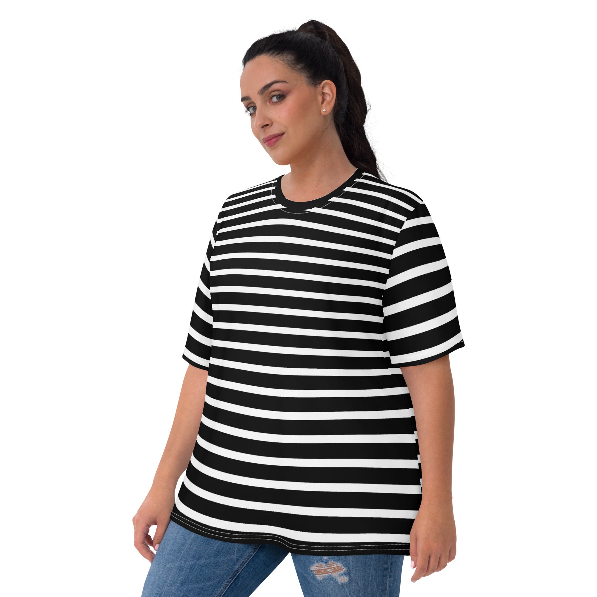 Women's T-shirt- White and Black Striped