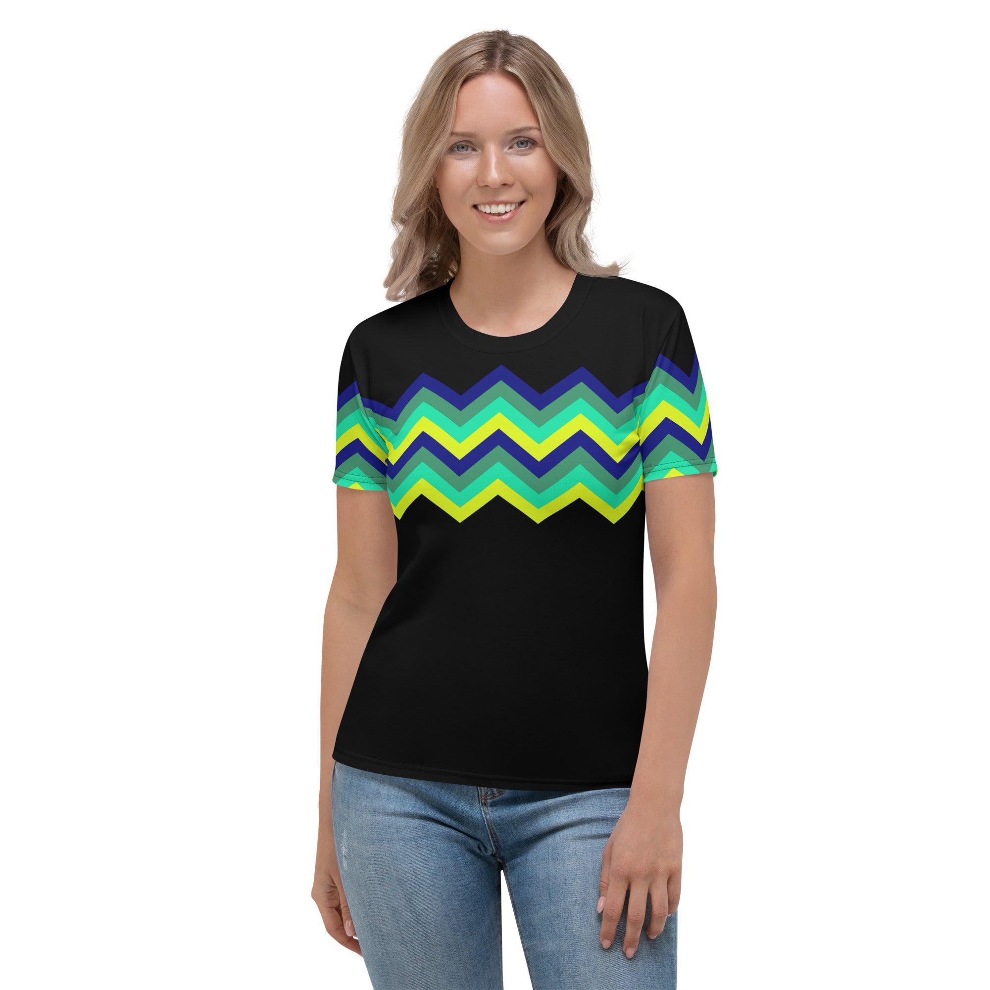 Women's T-shirt-Multicolor Zigzag IV-Black