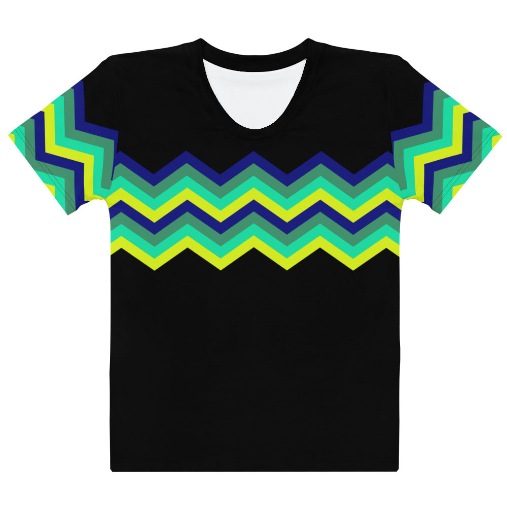 Women's T-shirt-Multicolor Zigzag IV-Black