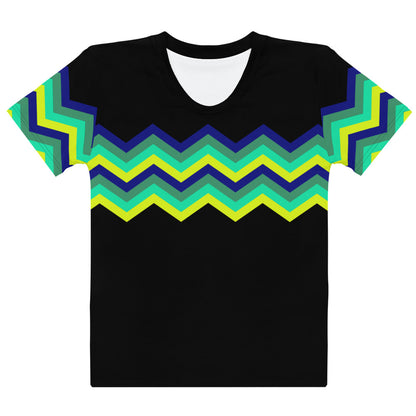 Women's T-shirt-Multicolor Zigzag IV-Black