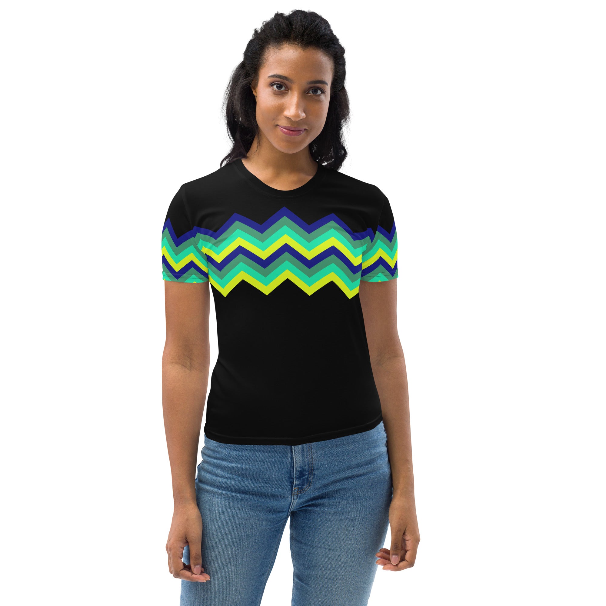 Women's T-shirt-Multicolor Zigzag IV-Black