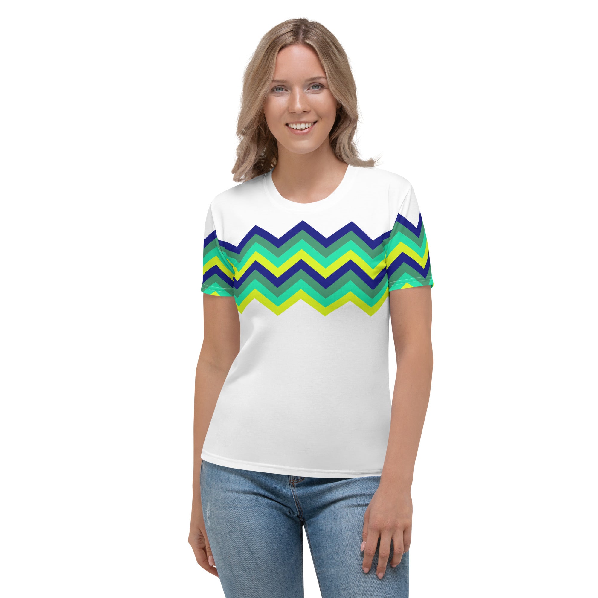 Women's T-shirt-Multicolor Zigzag IV-white