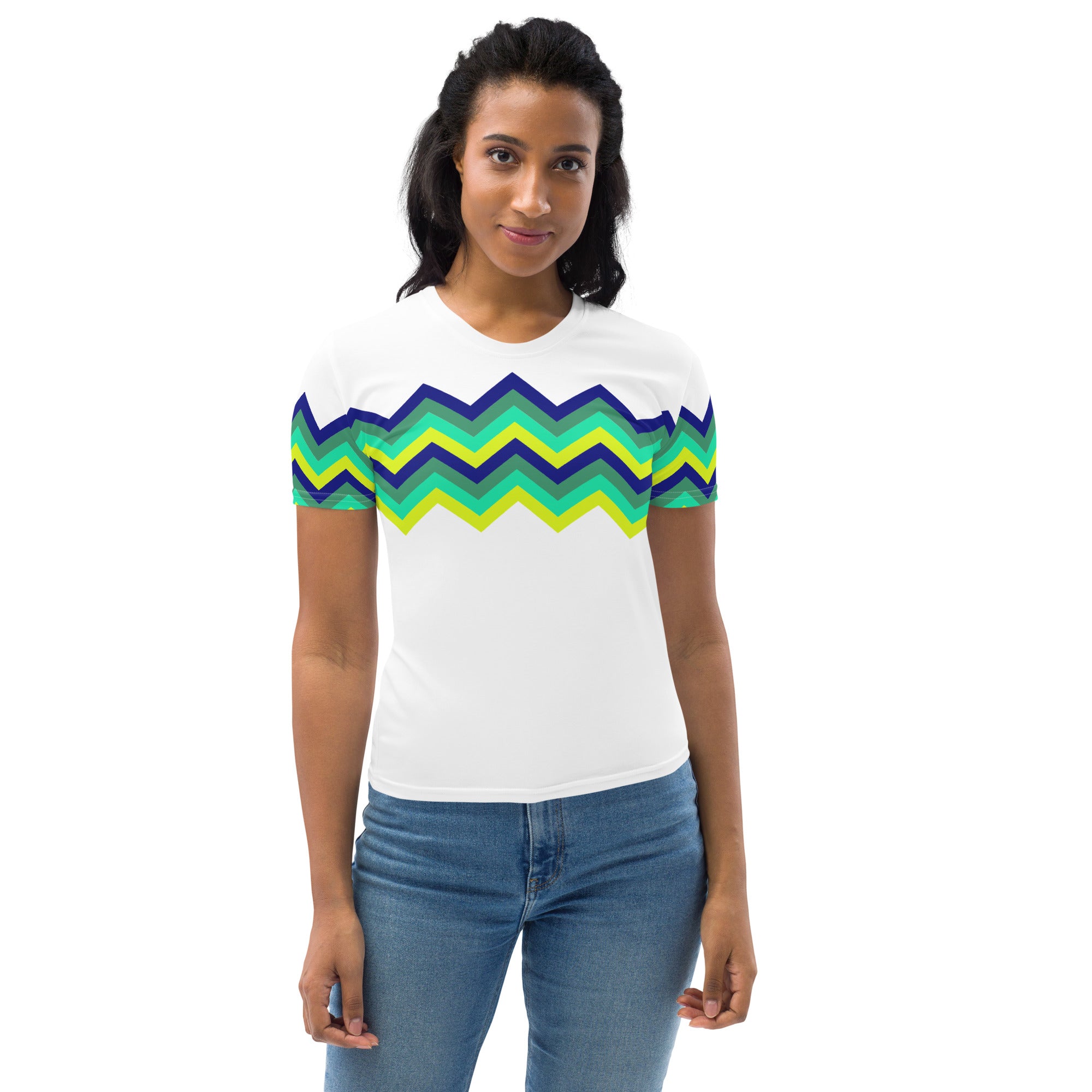 Women's T-shirt-Multicolor Zigzag IV-white