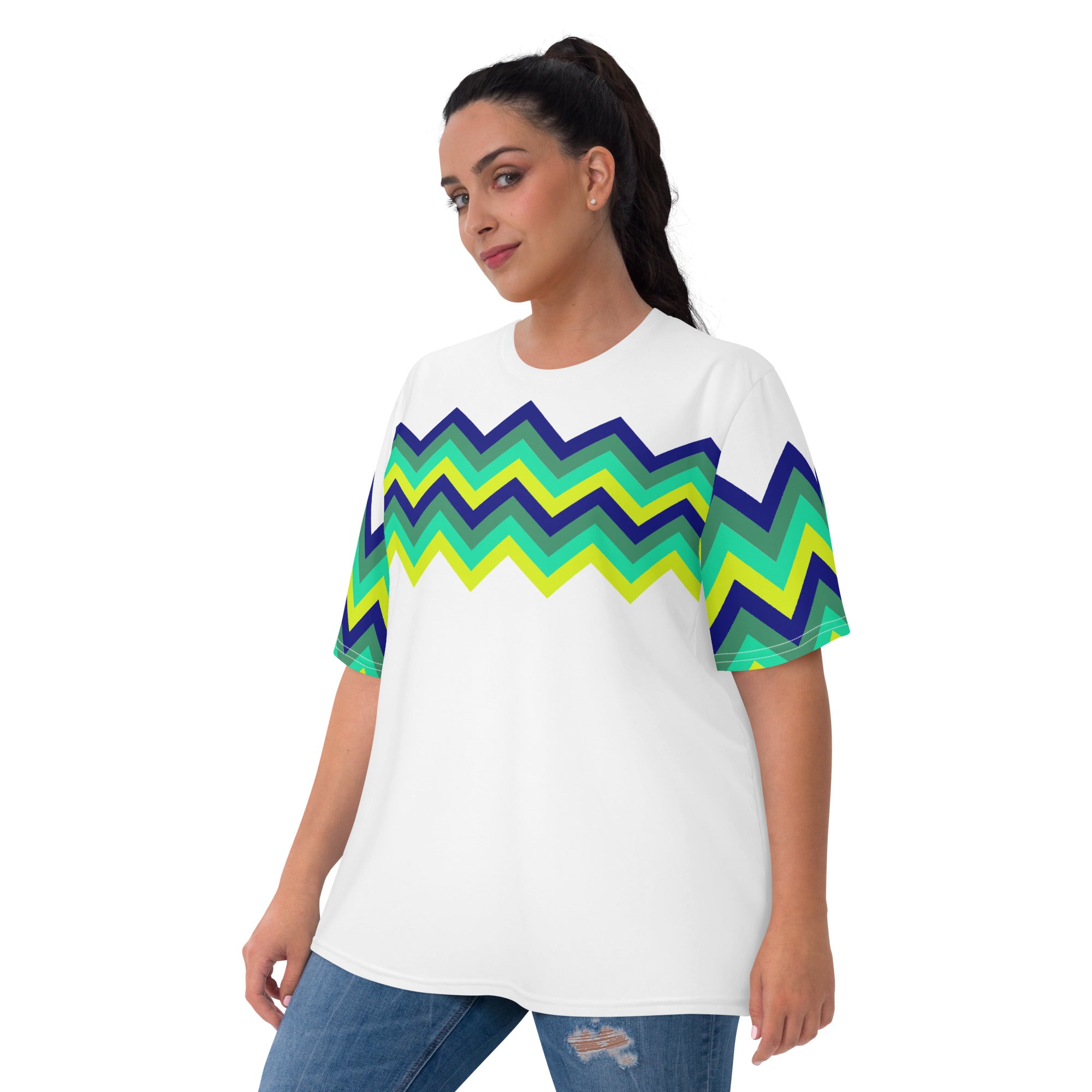 Women's T-shirt-Multicolor Zigzag IV-white